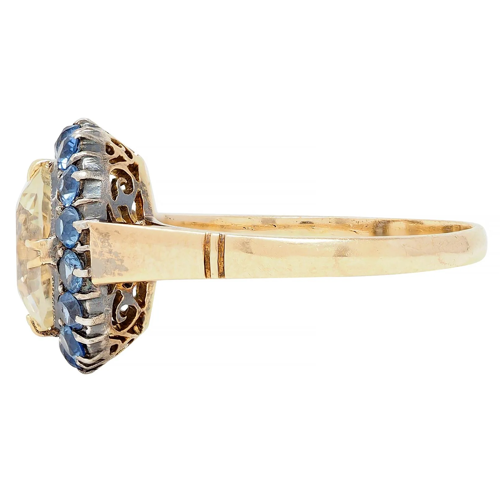 Victorian 3.10 CTW Yellow Sapphire Silver-Topped 14 Karat Yellow Gold Antique Halo Ring - Image 5