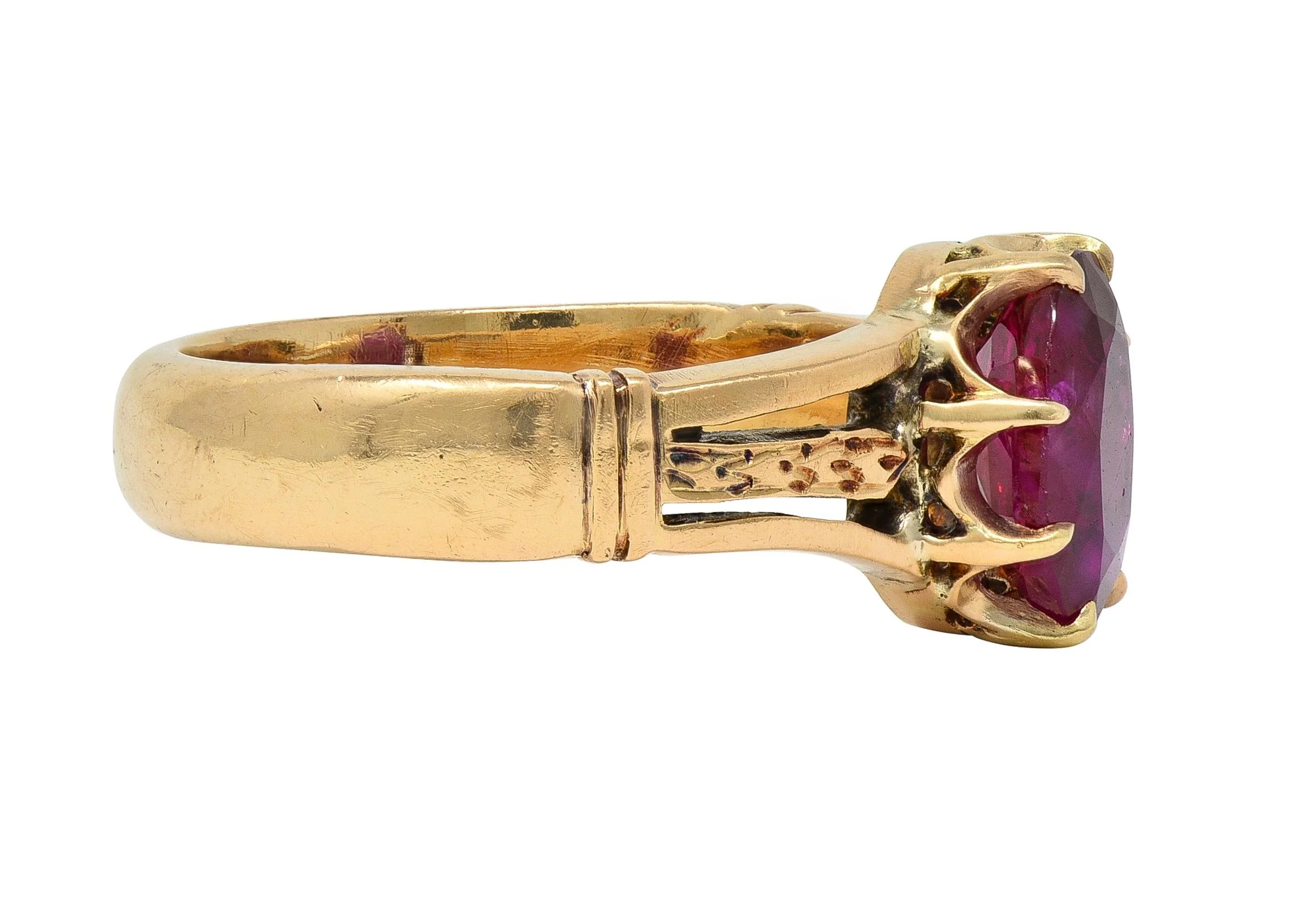 Victorian 3.47 CTW No Heat Burma Ruby 18 Karat Yellow Gold Antique Crown Solitaire Ring AGL - Image 4