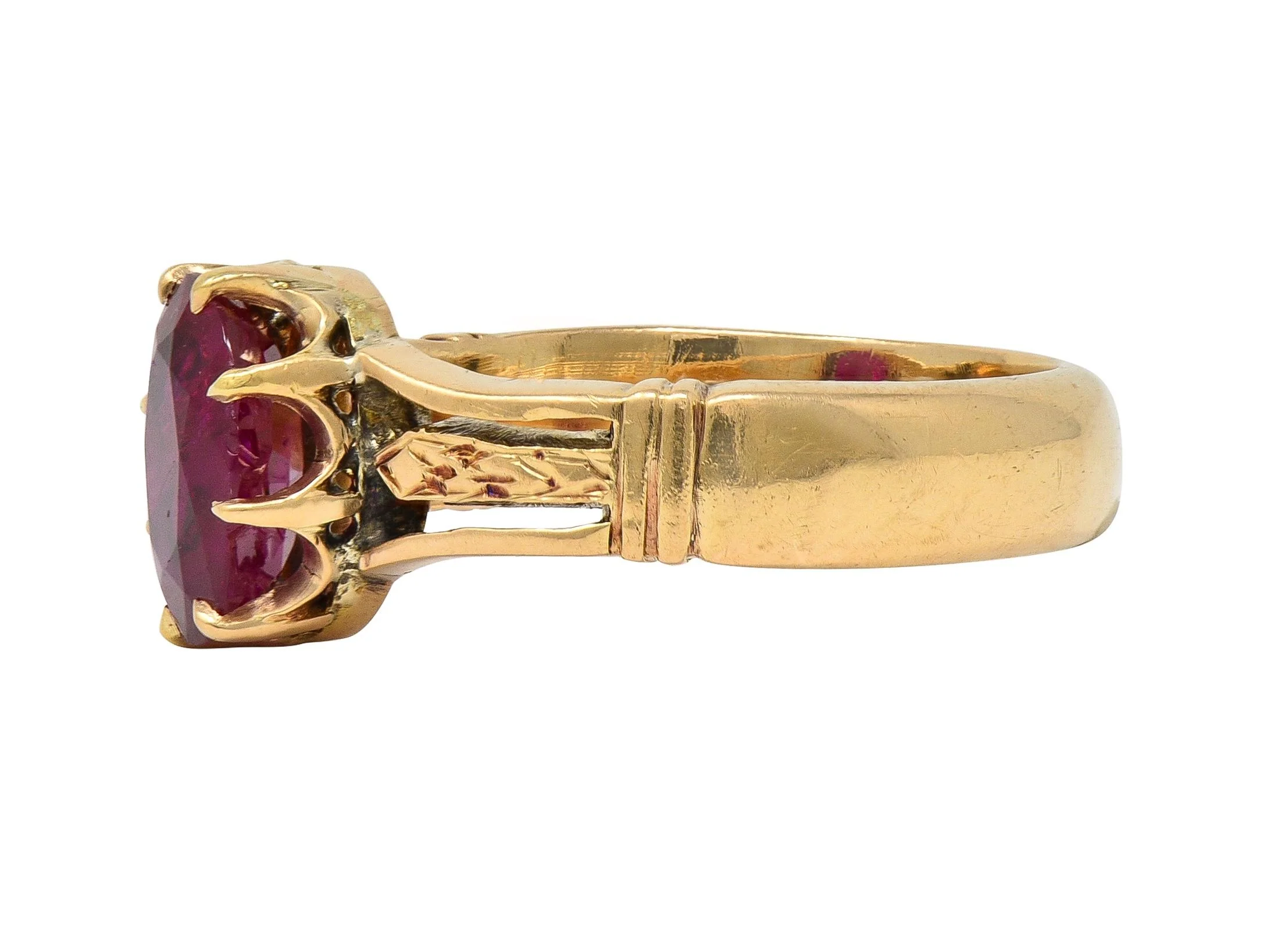 Victorian 3.47 CTW No Heat Burma Ruby 18 Karat Yellow Gold Antique Crown Solitaire Ring AGL - Image 5