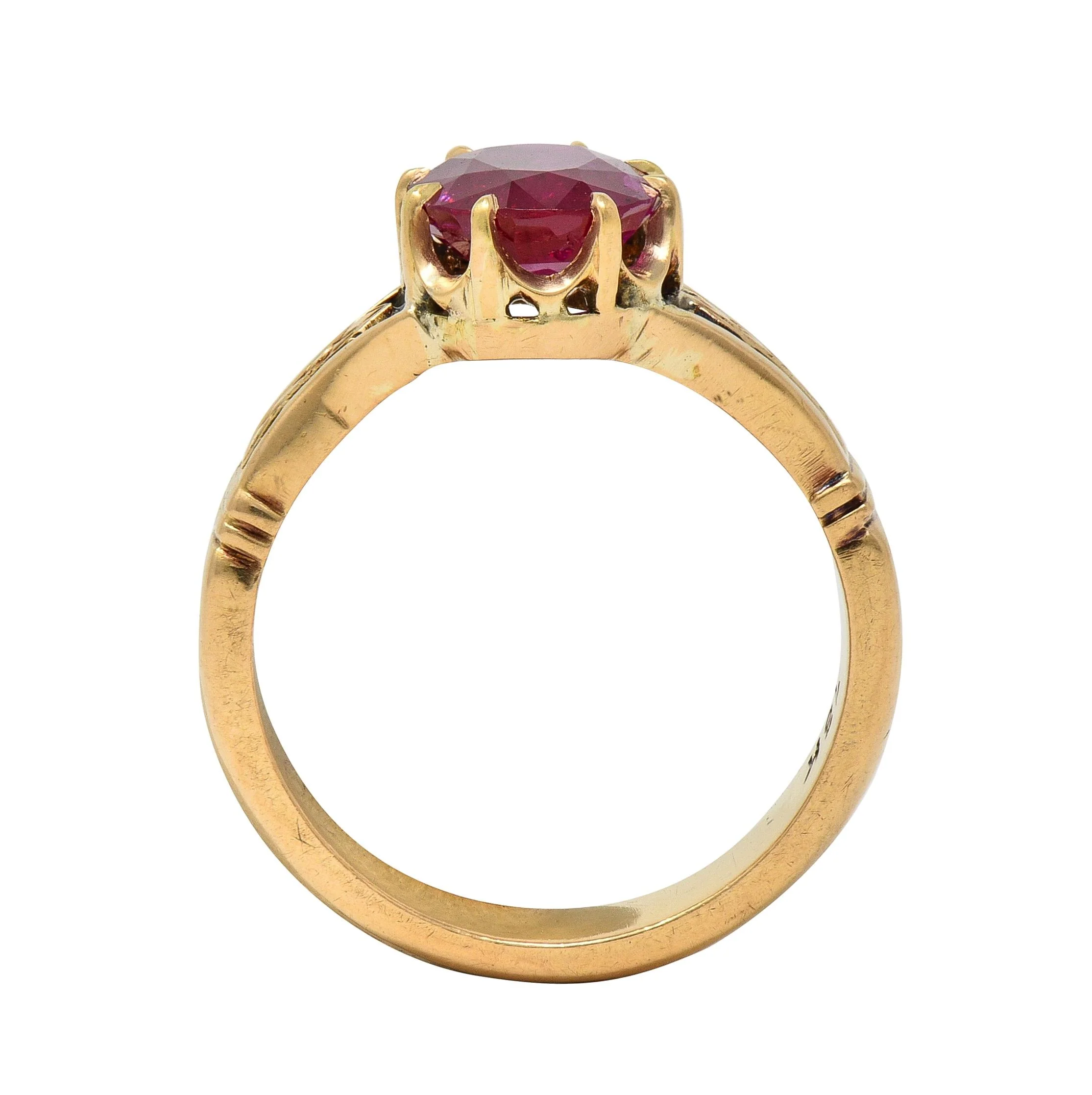 Victorian 3.47 CTW No Heat Burma Ruby 18 Karat Yellow Gold Antique Crown Solitaire Ring AGL - Image 8