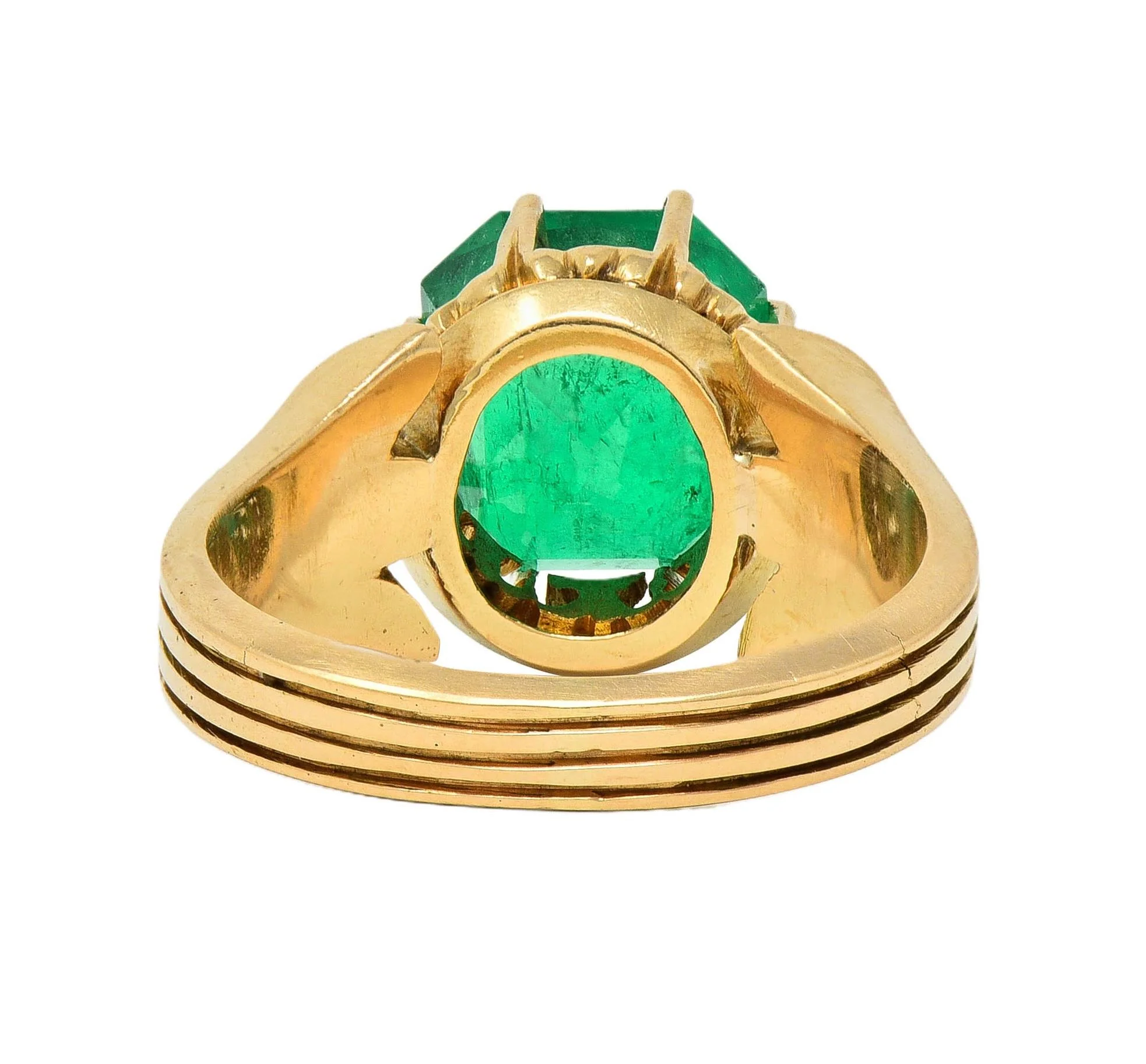 Victorian 3.60 CTW Colombian Emerald 14 Karat Yellow Gold Antique Crown Solitaire Ring GIA - Image 5