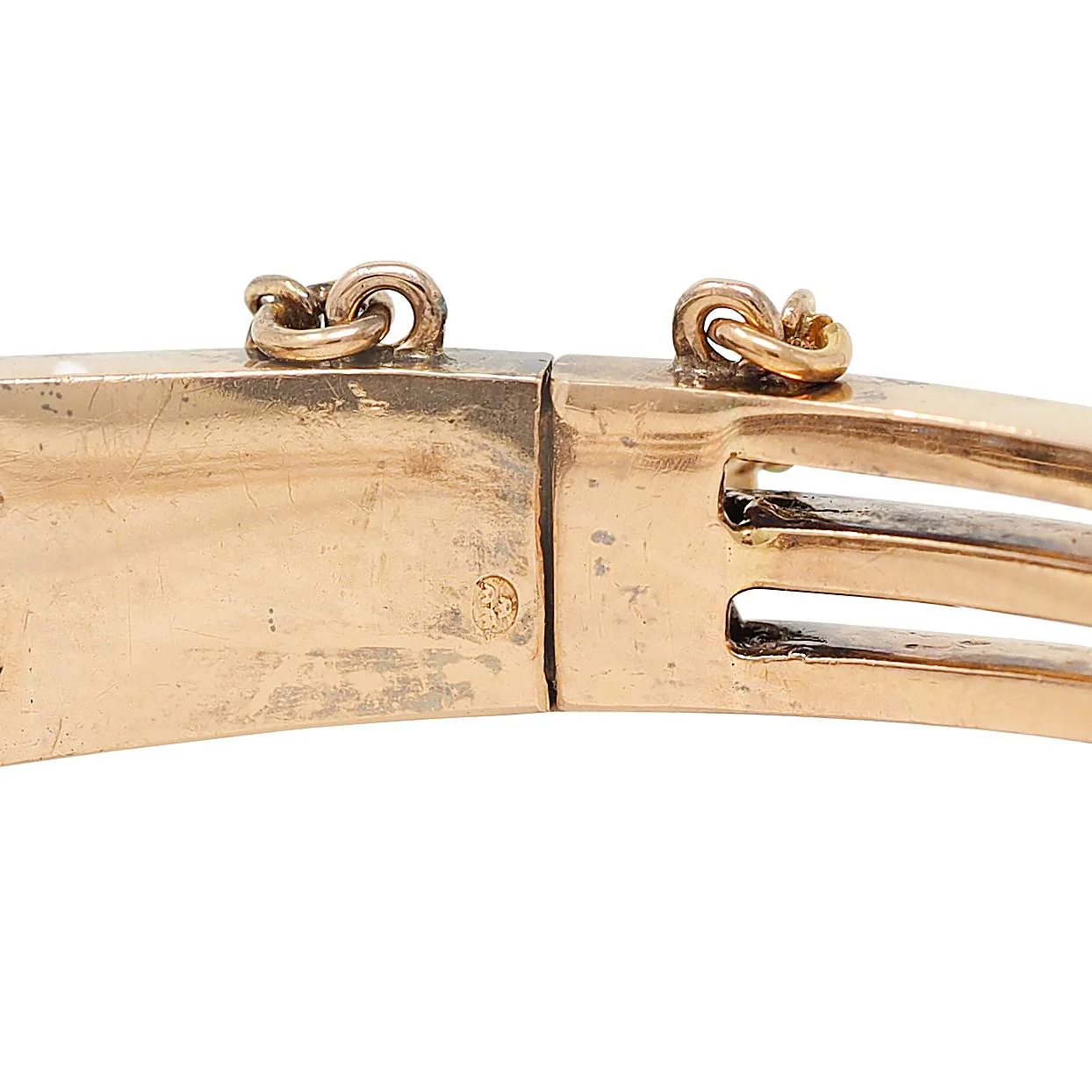 French Victorian 8.51 CTW Sapphire Diamond 18 Karat Yellow Gold Silver Antique Bangle Bracelet - Image 8