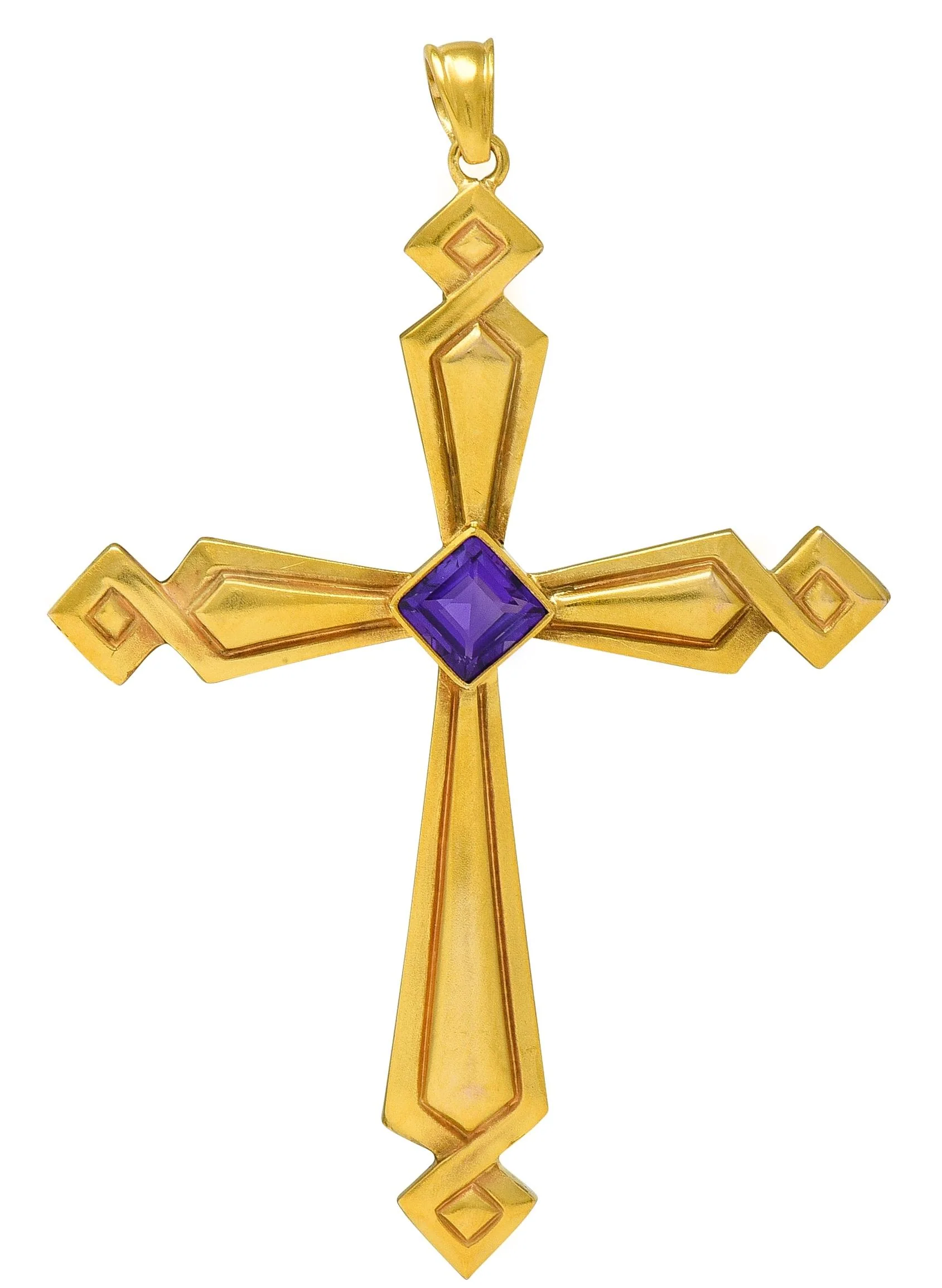 Victorian Amethyst 14 Karat Yellow Gold Antique Geometric Cross Pendant - Image 6