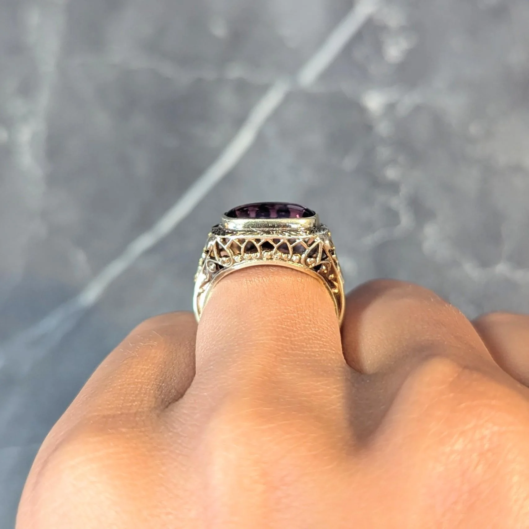 Victorian Amethyst 14 Karat Yellow Gold Fleur-De-Lis Heart Antique Ring - Image 13