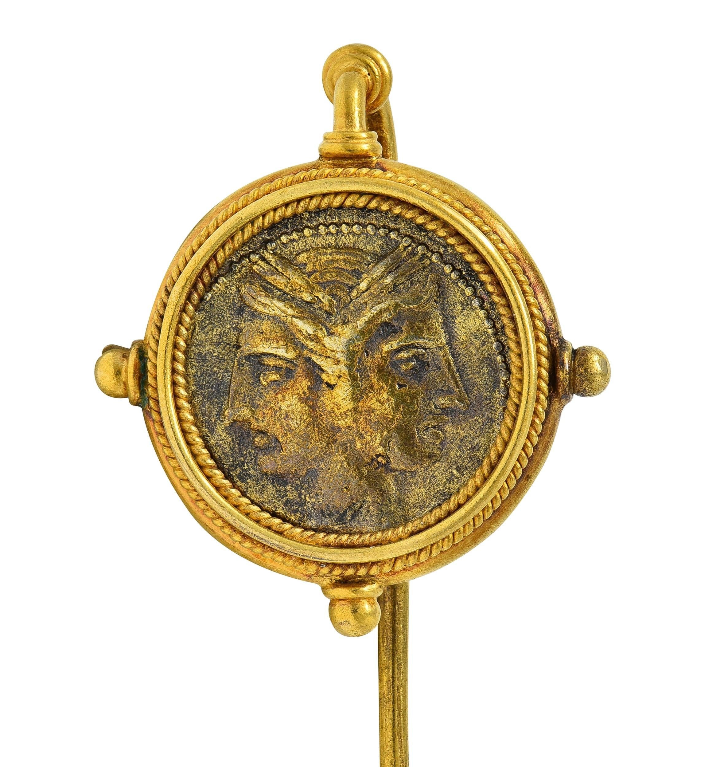 Victorian Ancient Carthaginian Shekel Zeus Coin 18 Karat Yellow Gold Antique Stickpin - Image 3