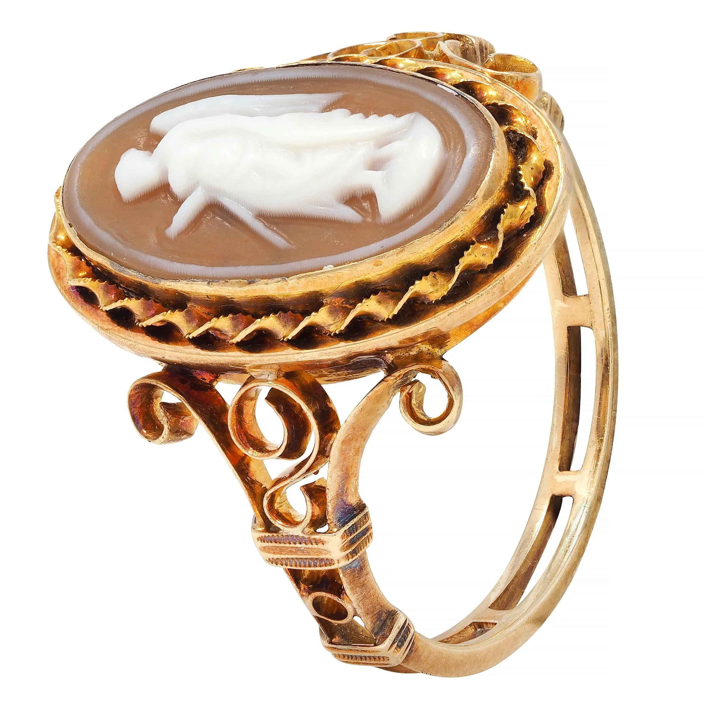 Victorian Carved Agate 14 Karat Yellow Gold Greek Godess Nike Antique Cameo Antique Ring - Image 8