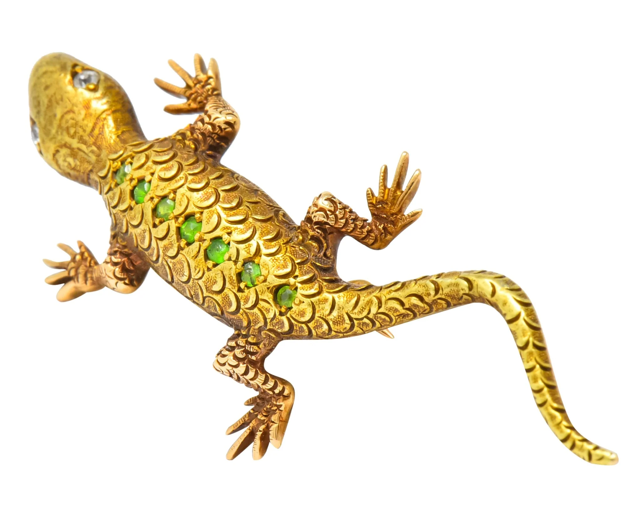 Victorian Demantoid Garnet Diamond 14 Karat Gold Lizard Brooch - Image 2