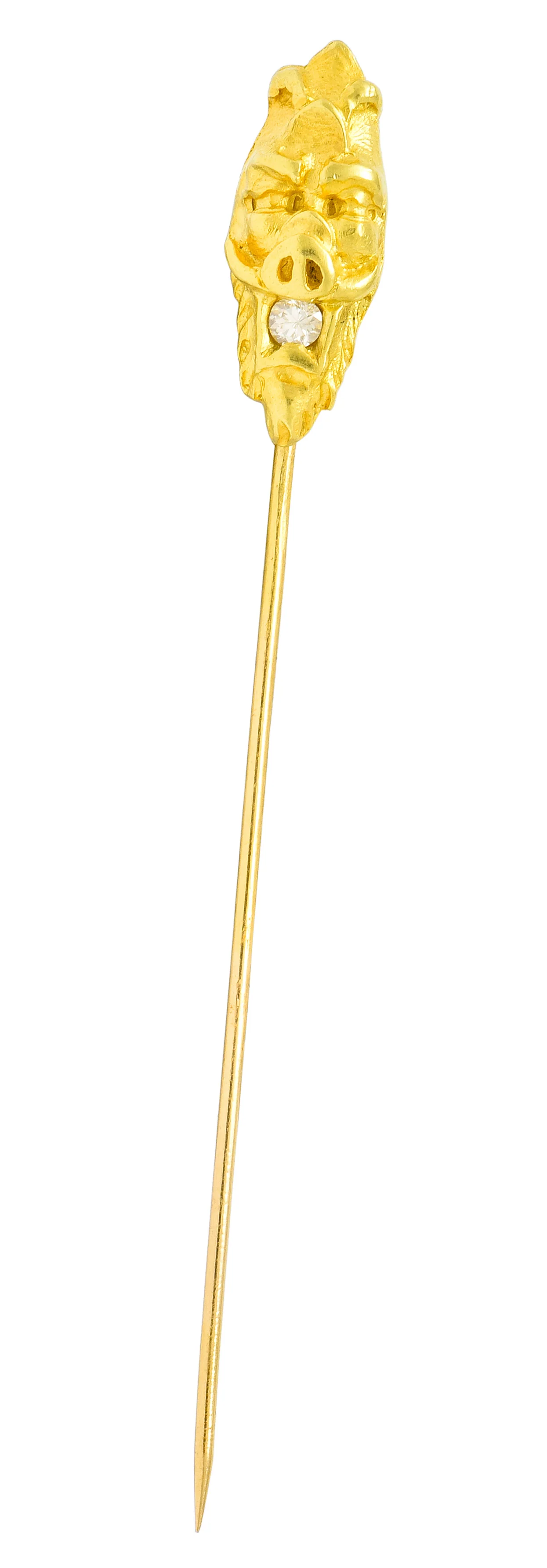Victorian Diamond 14 Karat Gold Boar Stickpin - Image 2