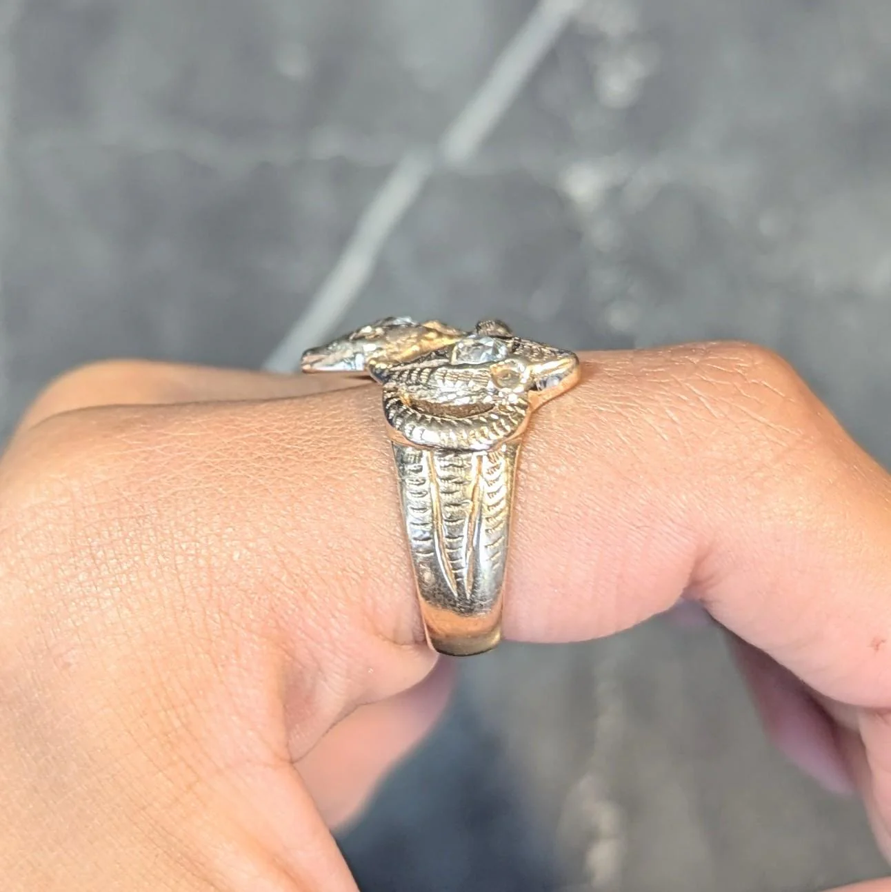 Victorian Diamond 14 Karat Yellow Gold Antique Lovers Knot Unisex Snake Band Ring - Image 14