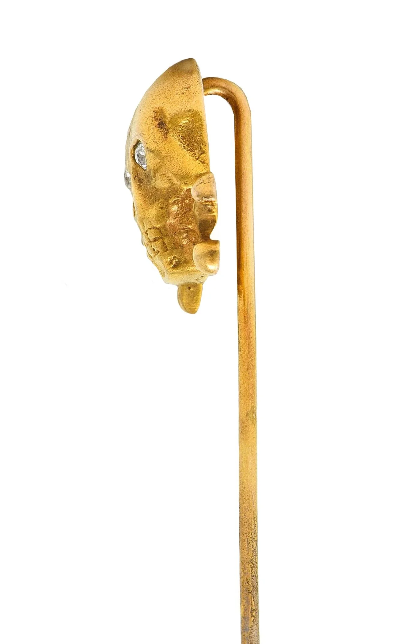 Victorian Diamond 14 Karat Yellow Gold Skull & Crossbones Antique Stickpin - Image 3