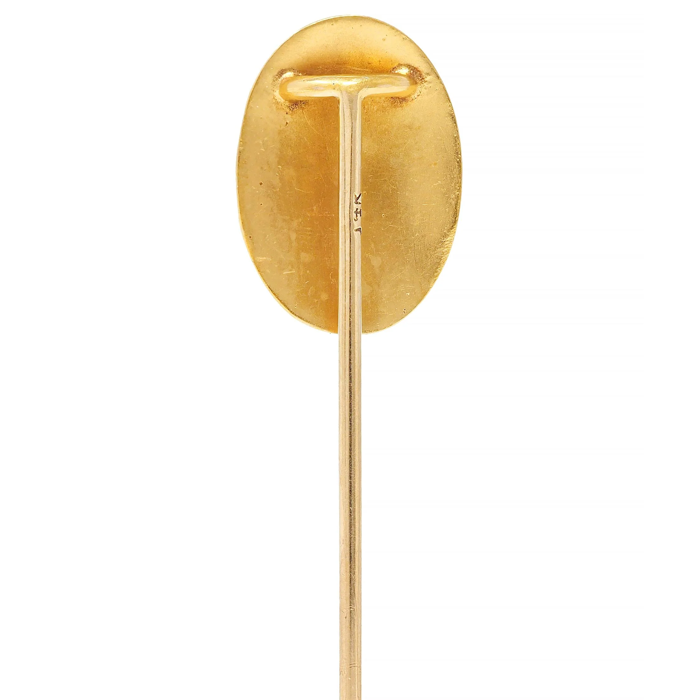 Victorian Diamond Pearl 14 Karat Yellow Gold Antique God Of Wind Stickpin - Image 4