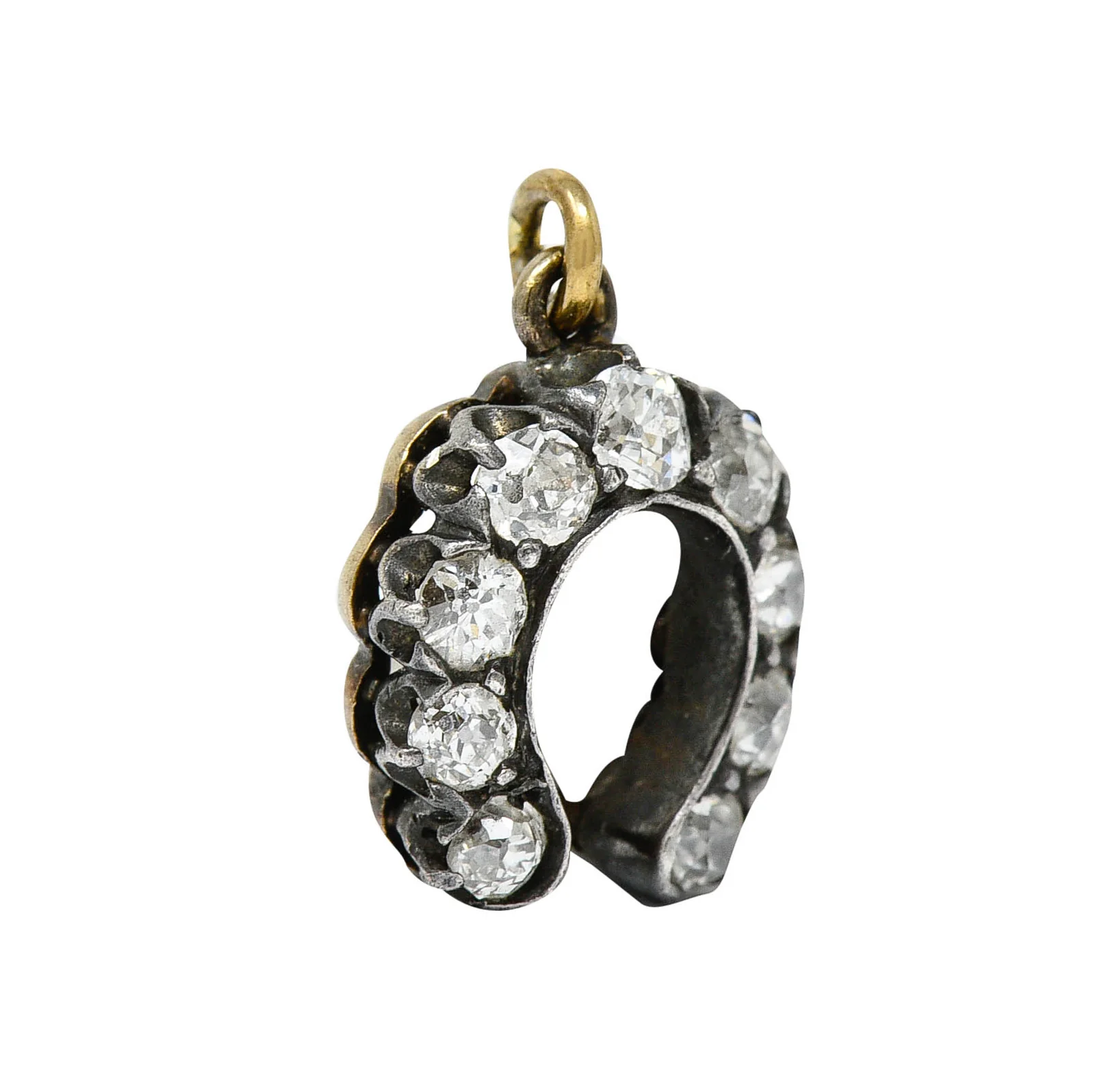 Victorian Diamond Silver-Topped 18 Karat Gold Horseshoe Charm - Image 2