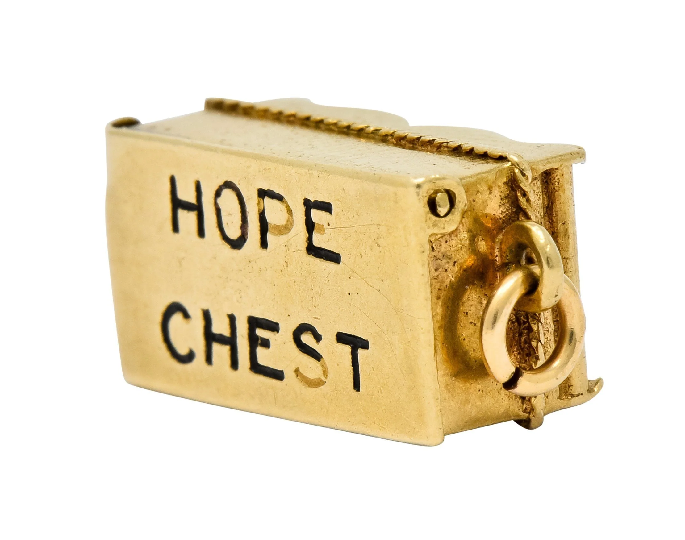 Victorian Enamel 14 Karat Gold Cheeky Figure In Hope Chest Charm - Image 3