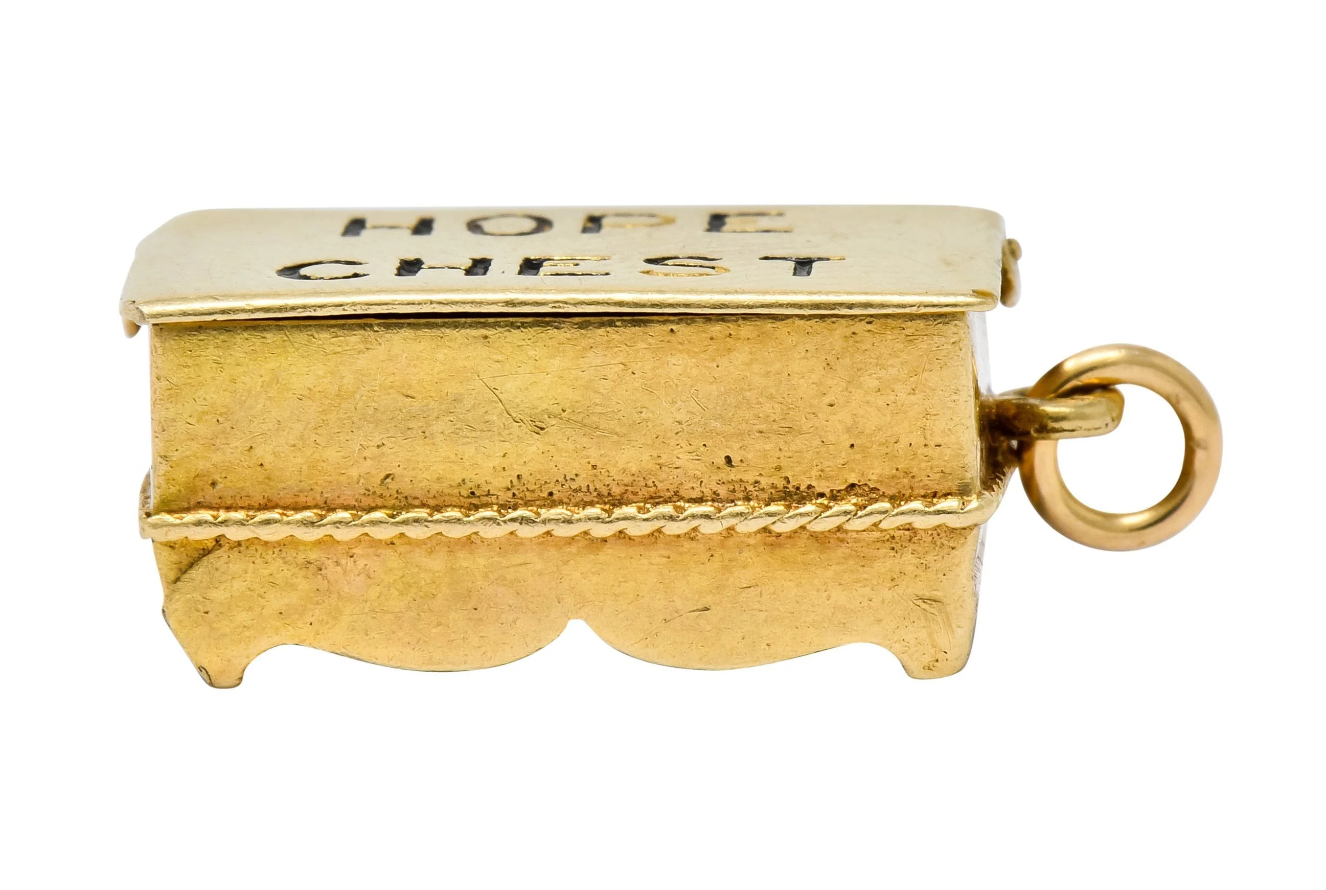 Victorian Enamel 14 Karat Gold Cheeky Figure In Hope Chest Charm - Image 6