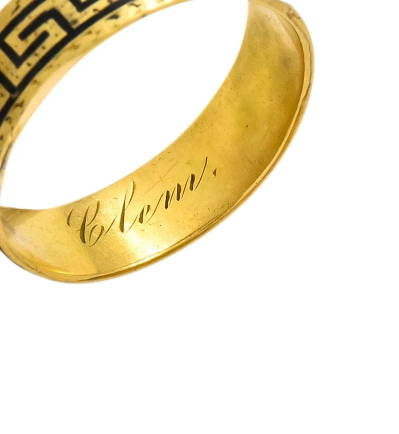 Victorian Enamel 14 Karat Gold Greek Key Band Ring - Image 4