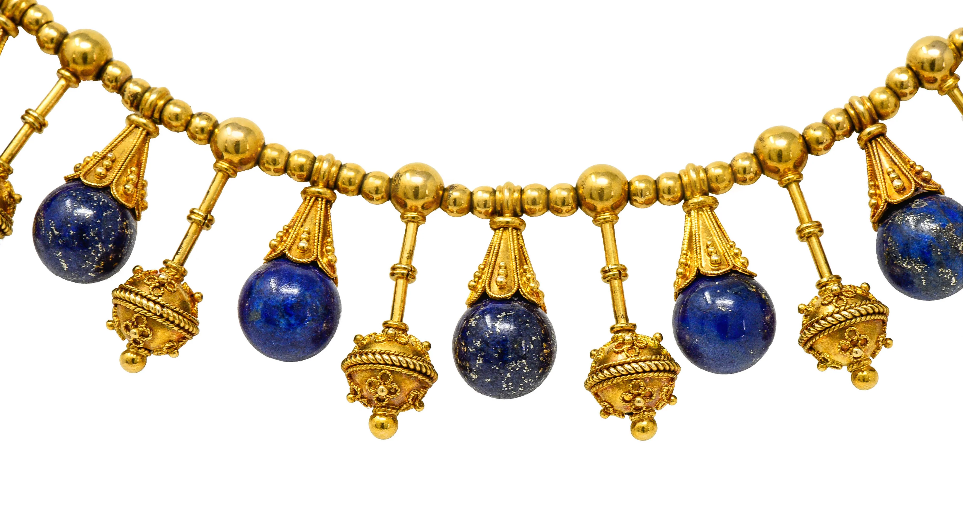 Victorian Etruscan Revival Lapis Lazuli 18 Karat Gold Drop Fringe Necklace - Image 10