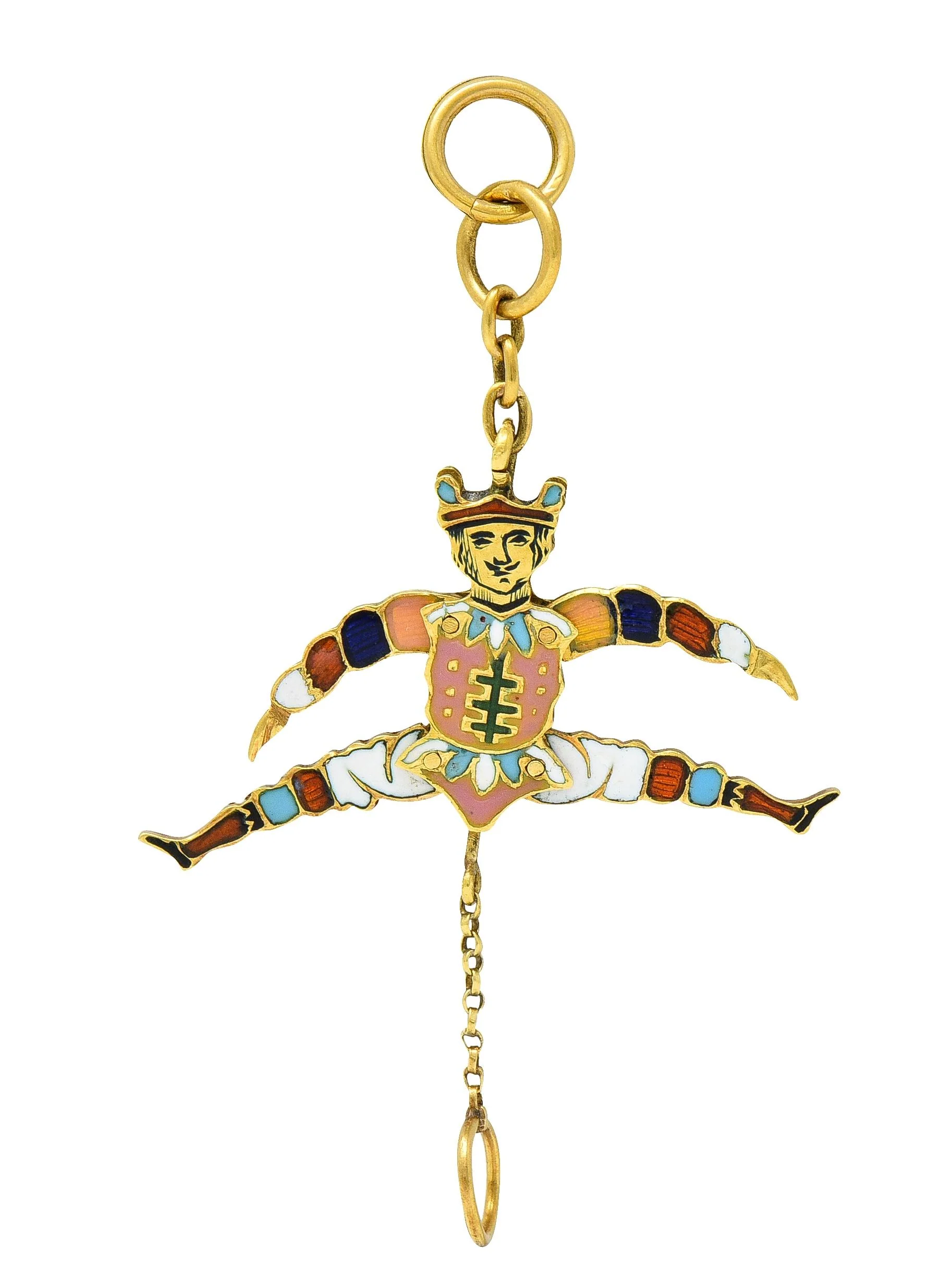 Victorian French Enamel 18 Karat Yellow Gold Jester Articulated Antique Charm - Image 4