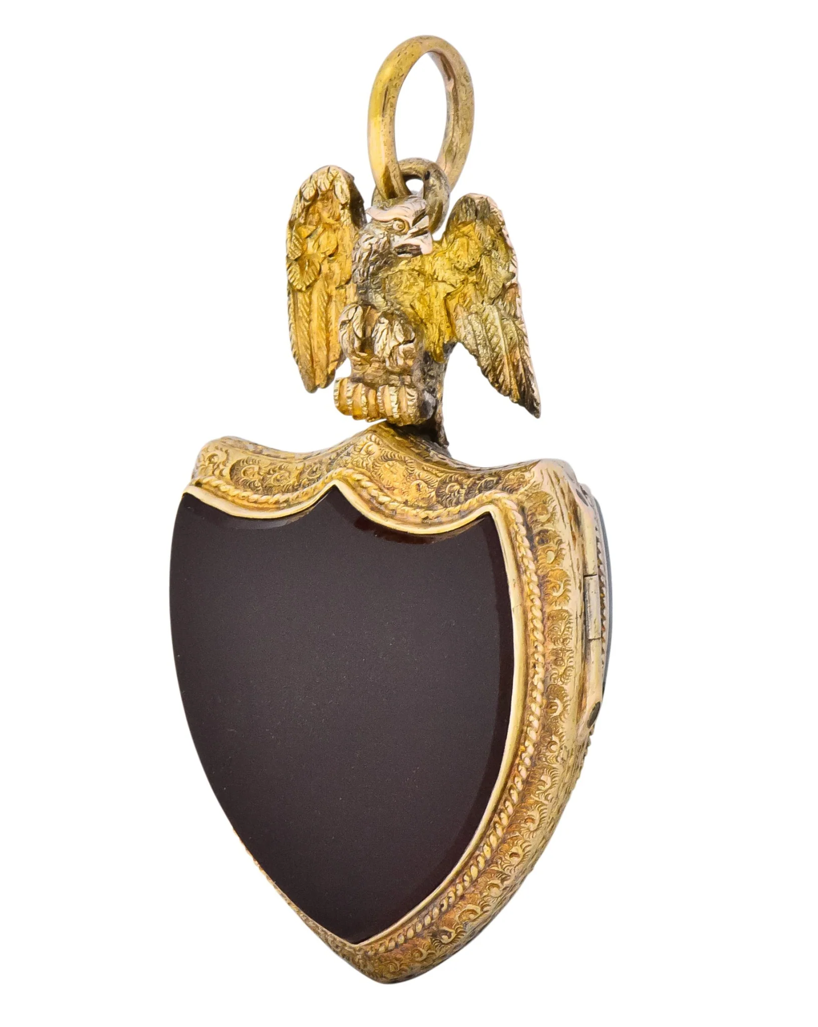 Victorian Hardstone 9 Karat Gold Eagle Shield Locket - Image 3