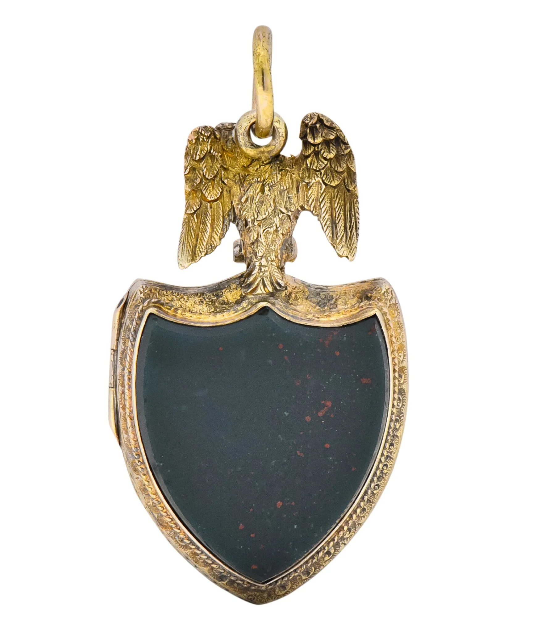 Victorian Hardstone 9 Karat Gold Eagle Shield Locket - Image 6
