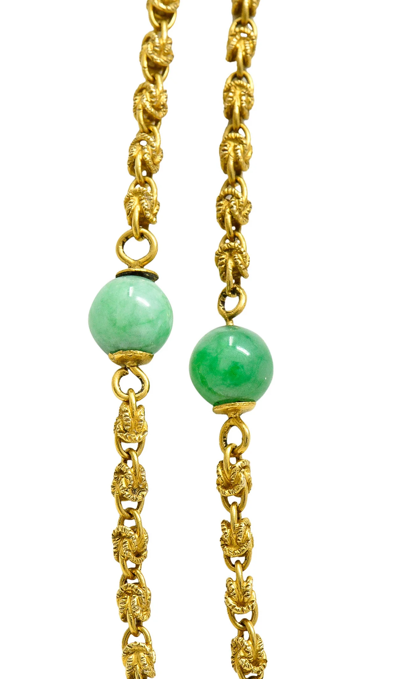 Victorian Jade 20 Karat Gold Long Chain Station Necklace - Image 7
