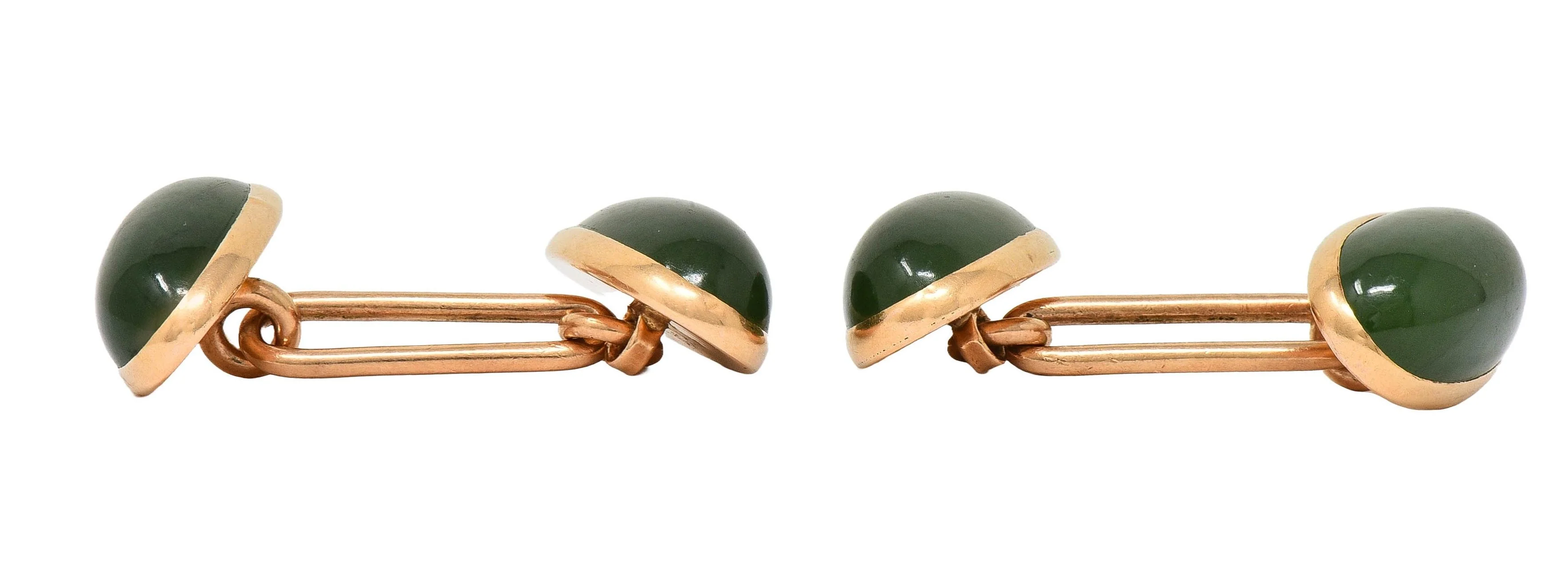 Victorian Jadeite Jade 14 Karat Yellow Gold Antique Cufflinks - Image 5