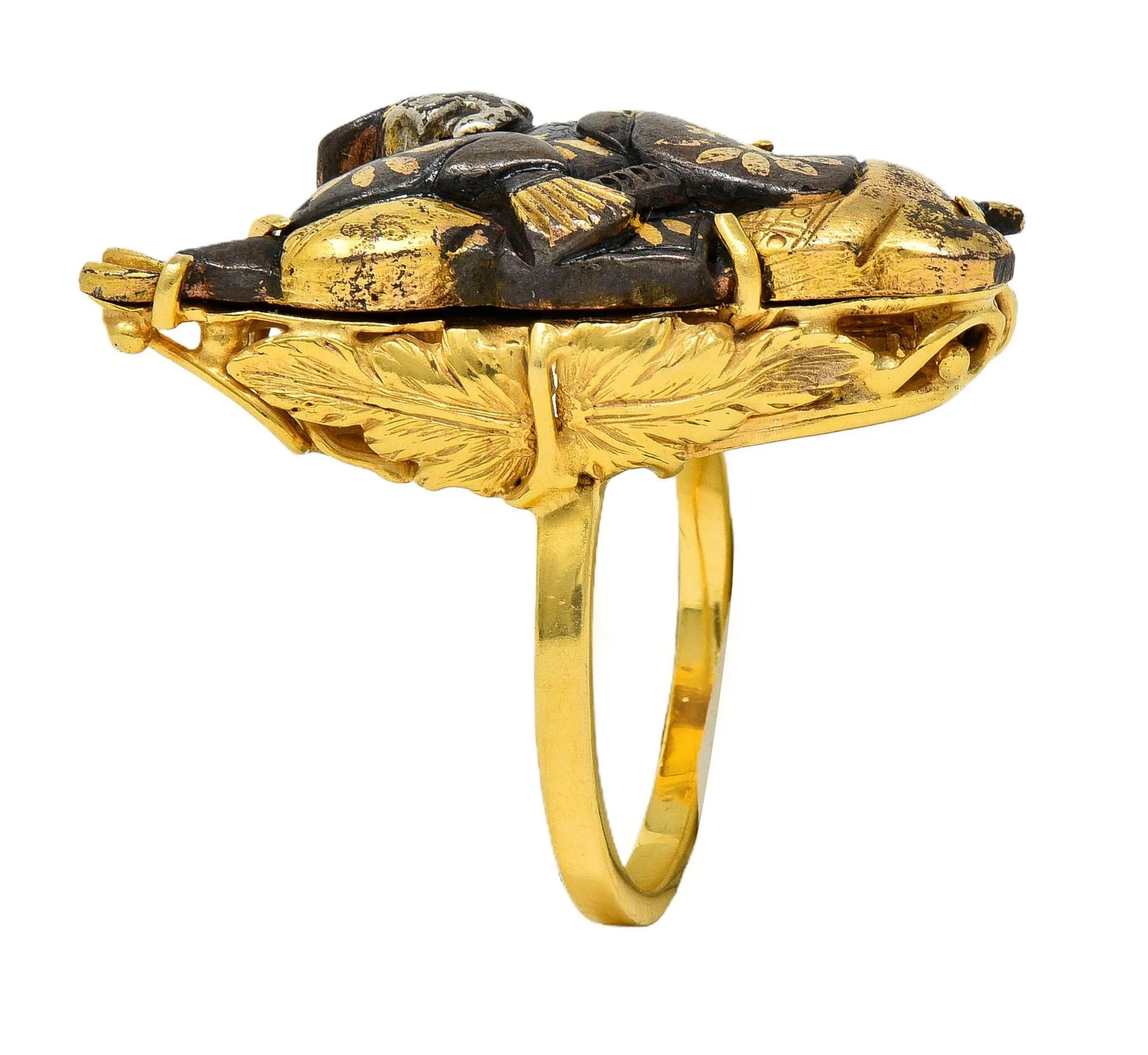 Victorian Japanese Shakudo 14 Karat Yellow Gold Lounging Man Antique Ring - Image 10