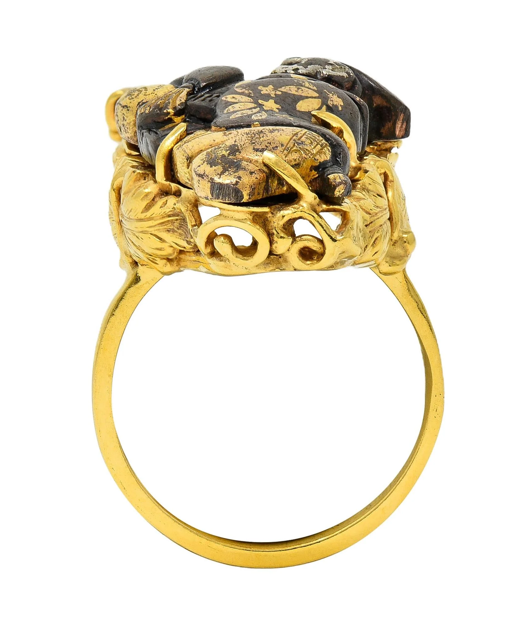 Victorian Japanese Shakudo 14 Karat Yellow Gold Lounging Man Antique Ring - Image 11