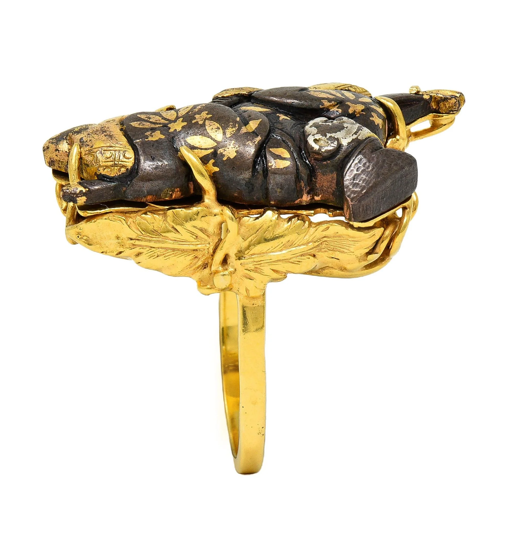 Victorian Japanese Shakudo 14 Karat Yellow Gold Lounging Man Antique Ring - Image 12
