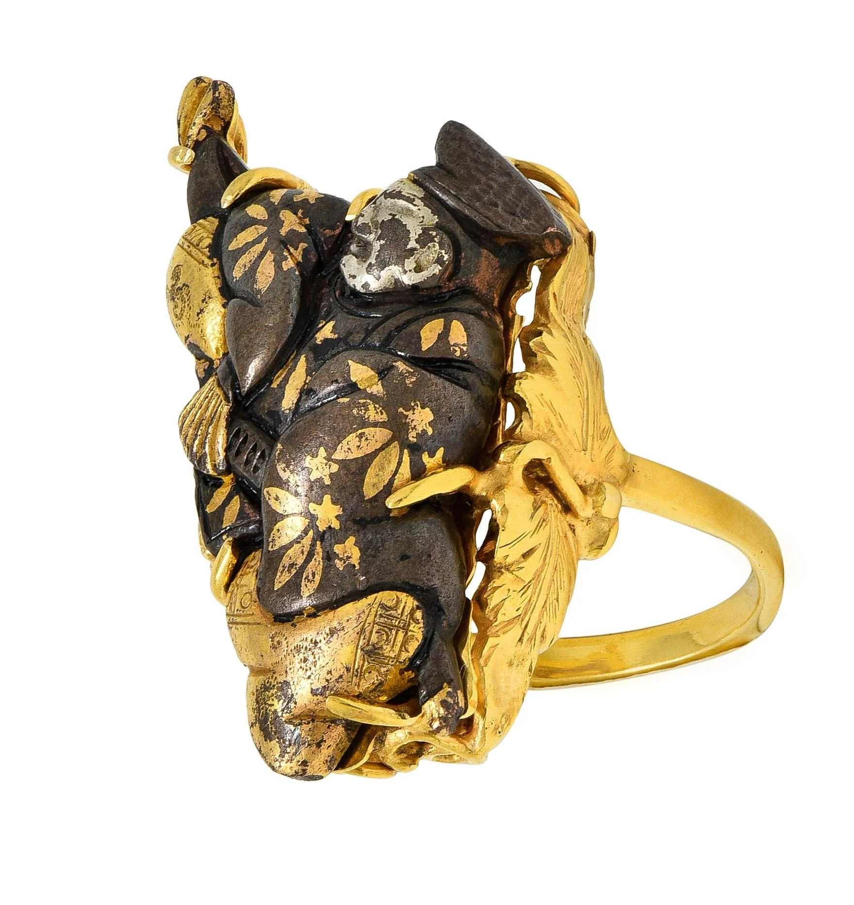 Victorian Japanese Shakudo 14 Karat Yellow Gold Lounging Man Antique Ring - Image 8