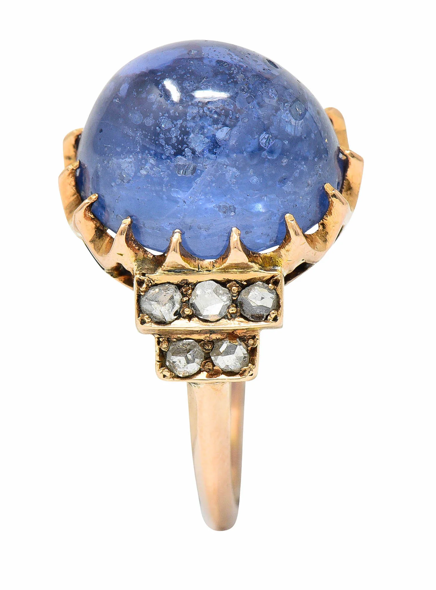 Victorian No Heat Ceylon 18.80 CTW Sapphire Diamond 14 Karat Rose Gold Ring GIA - Image 10