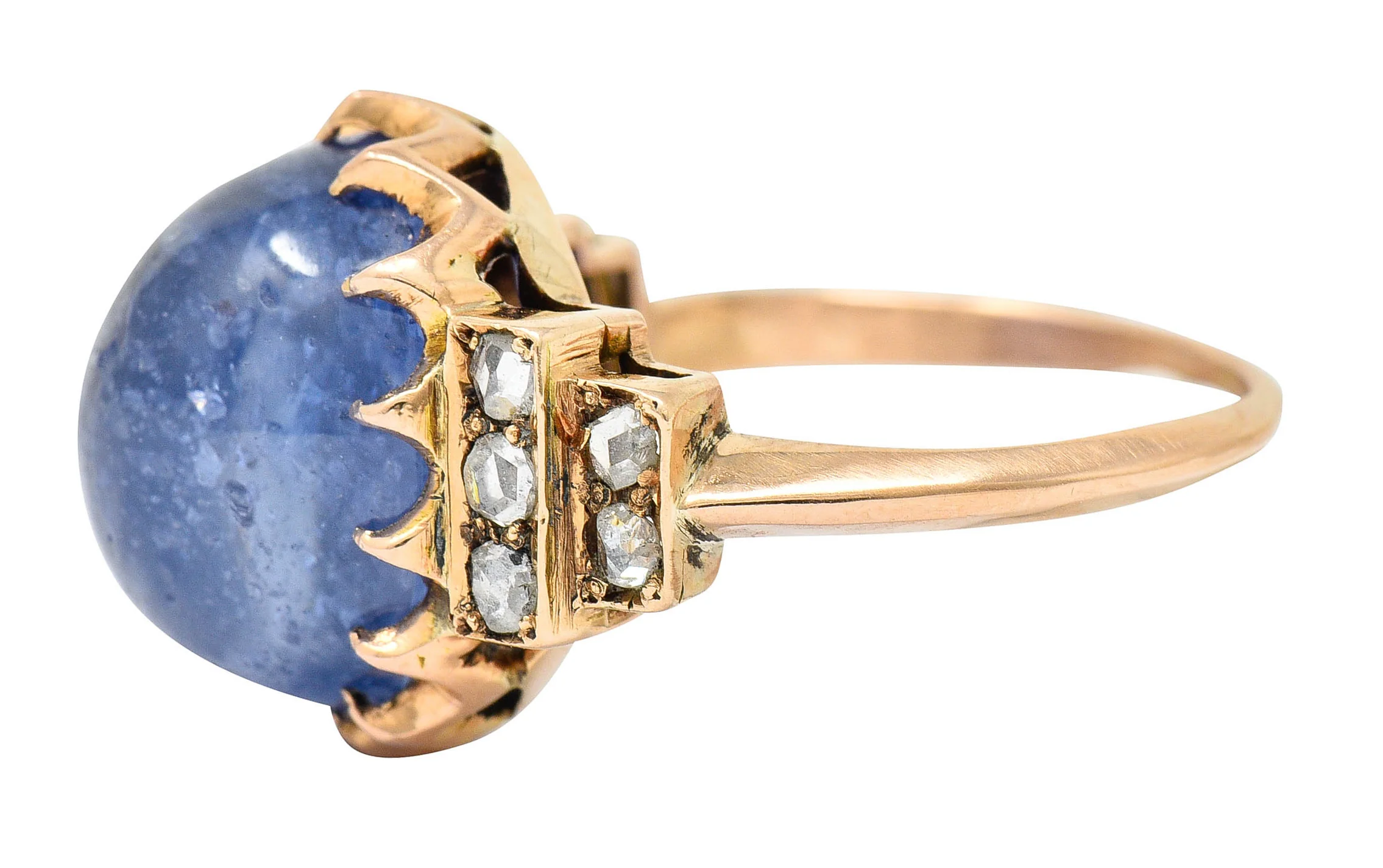 Victorian No Heat Ceylon 18.80 CTW Sapphire Diamond 14 Karat Rose Gold Ring GIA - Image 6
