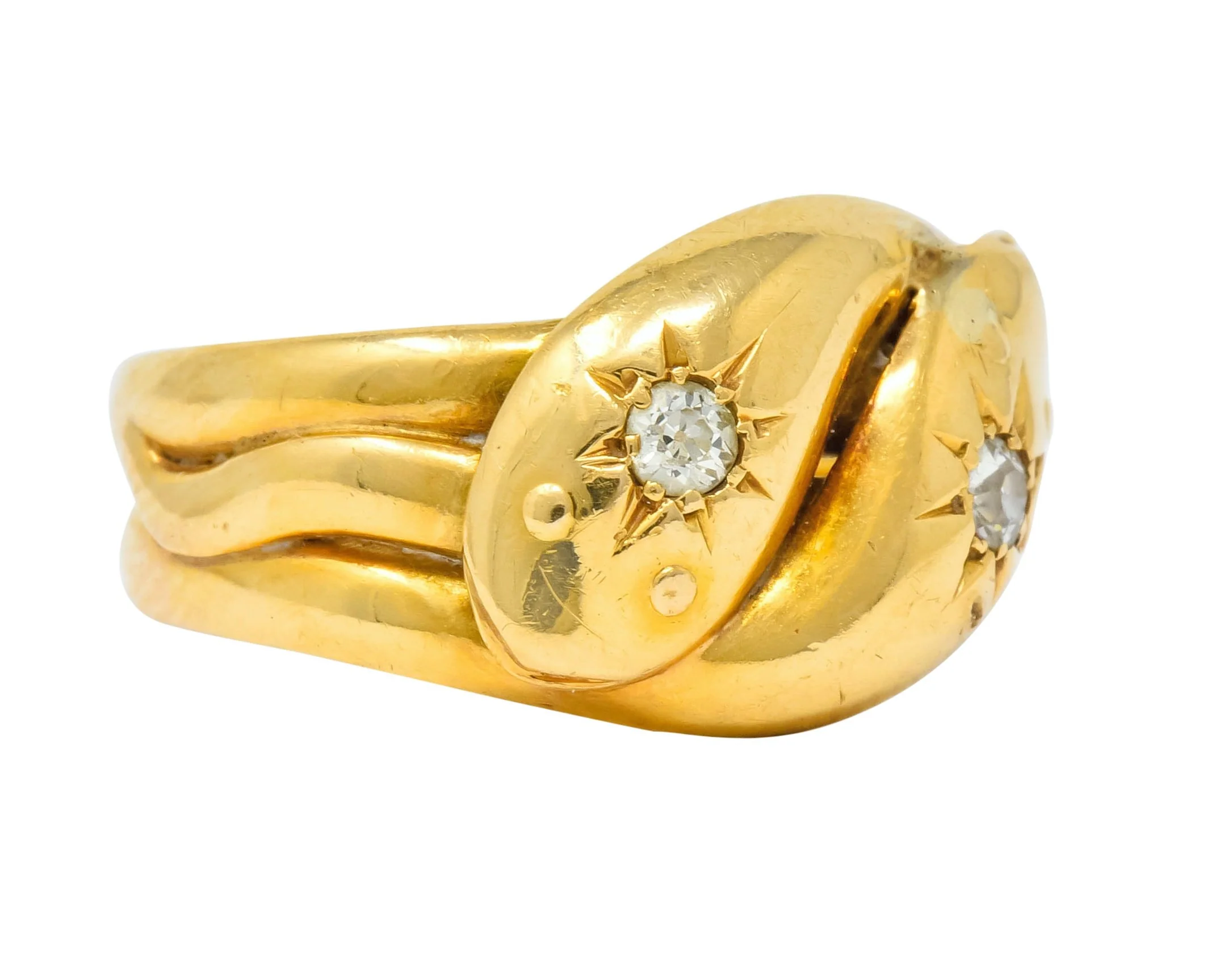 Victorian Old Mine Cut Diamond 18 Karat Gold British Snake Band Ring - Image 2