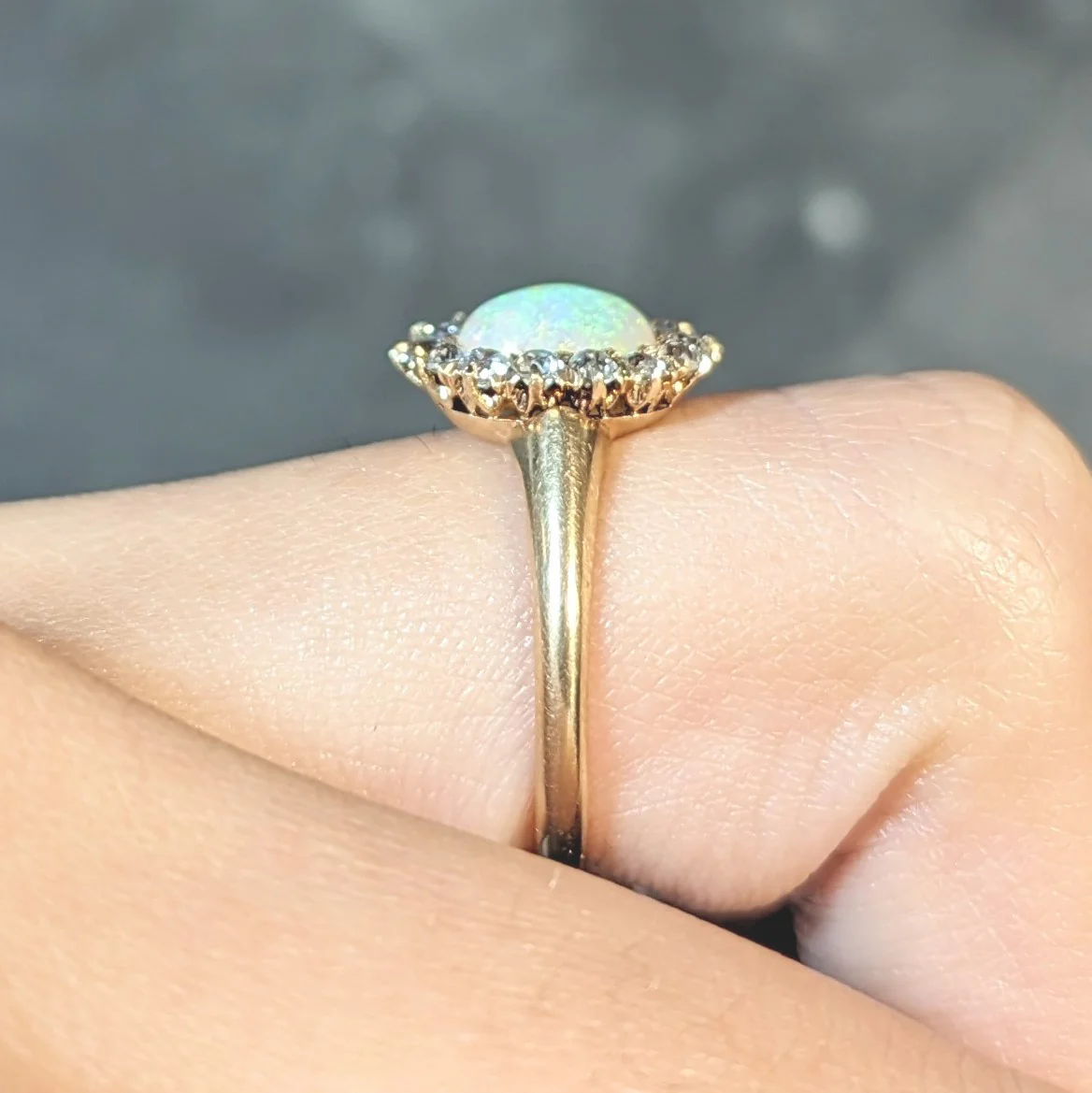 Victorian Old Mine Diamond Opal Cabochon 14 Karat Gold Antique Cluster Ring - Image 12
