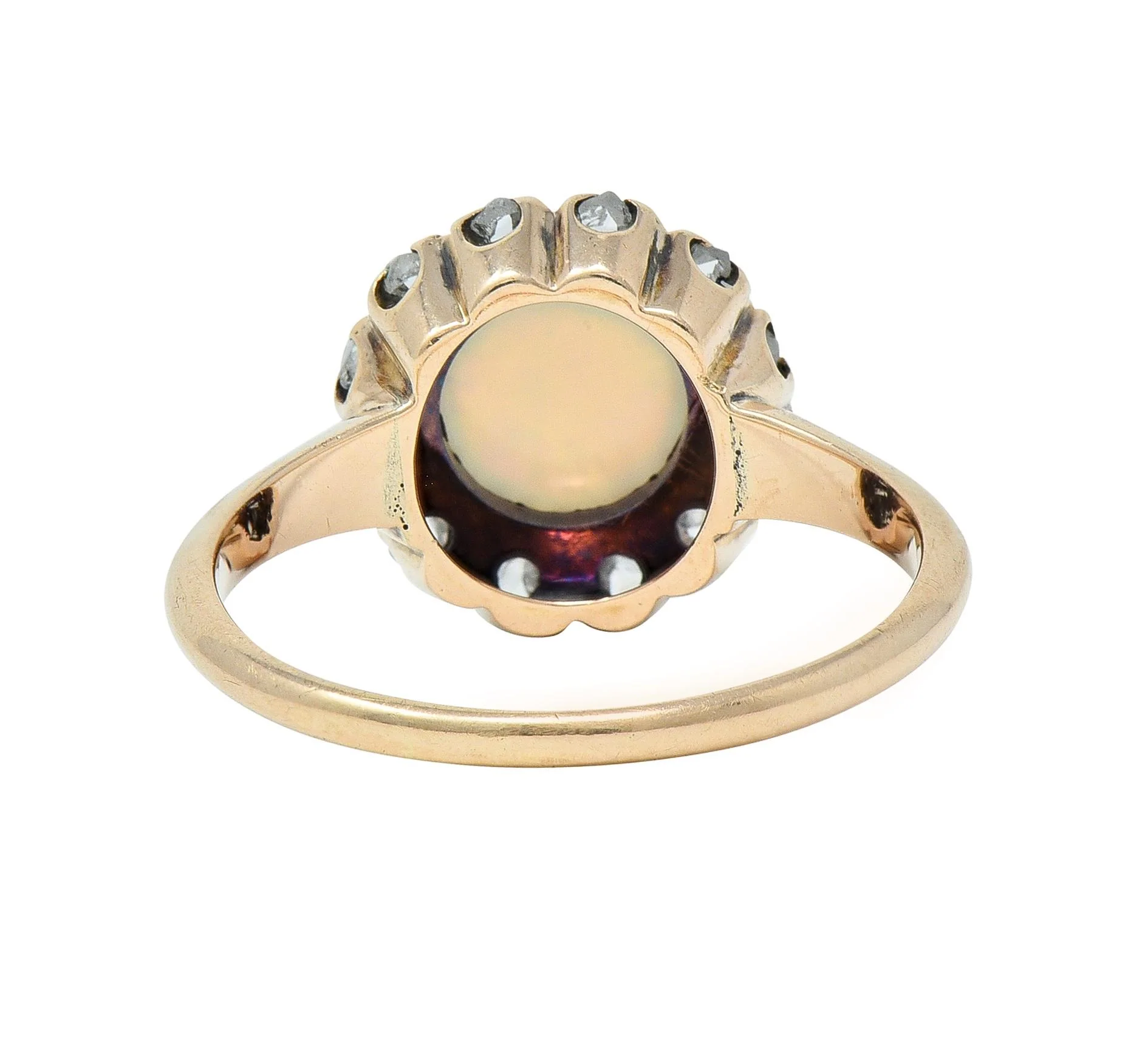 Victorian Opal Cabochon Diamond 14 Karat Yellow Gold Antique Halo Ring - Image 4