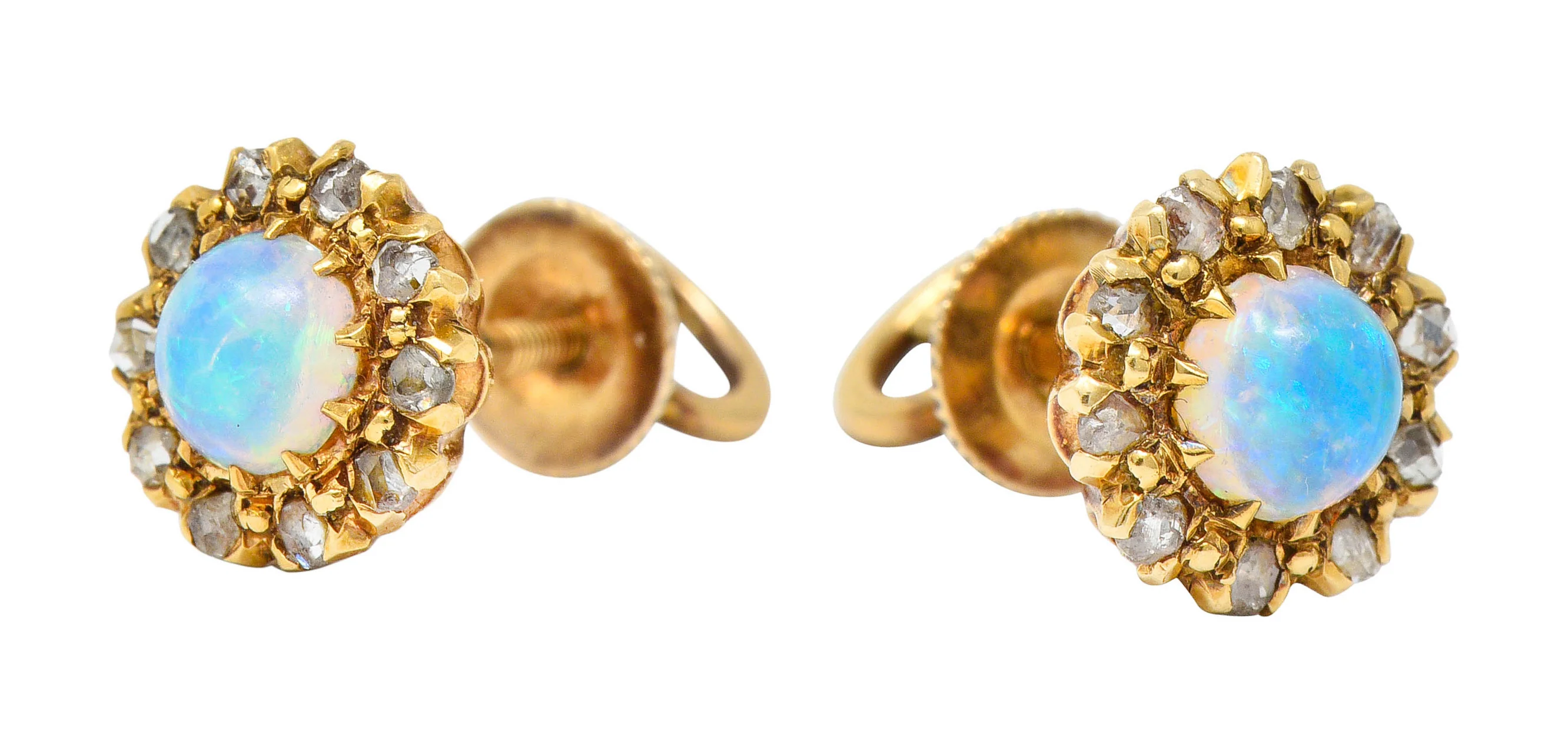 Victorian Opal Diamond 14 karat Gold Cluster Stud Earrings - Image 3
