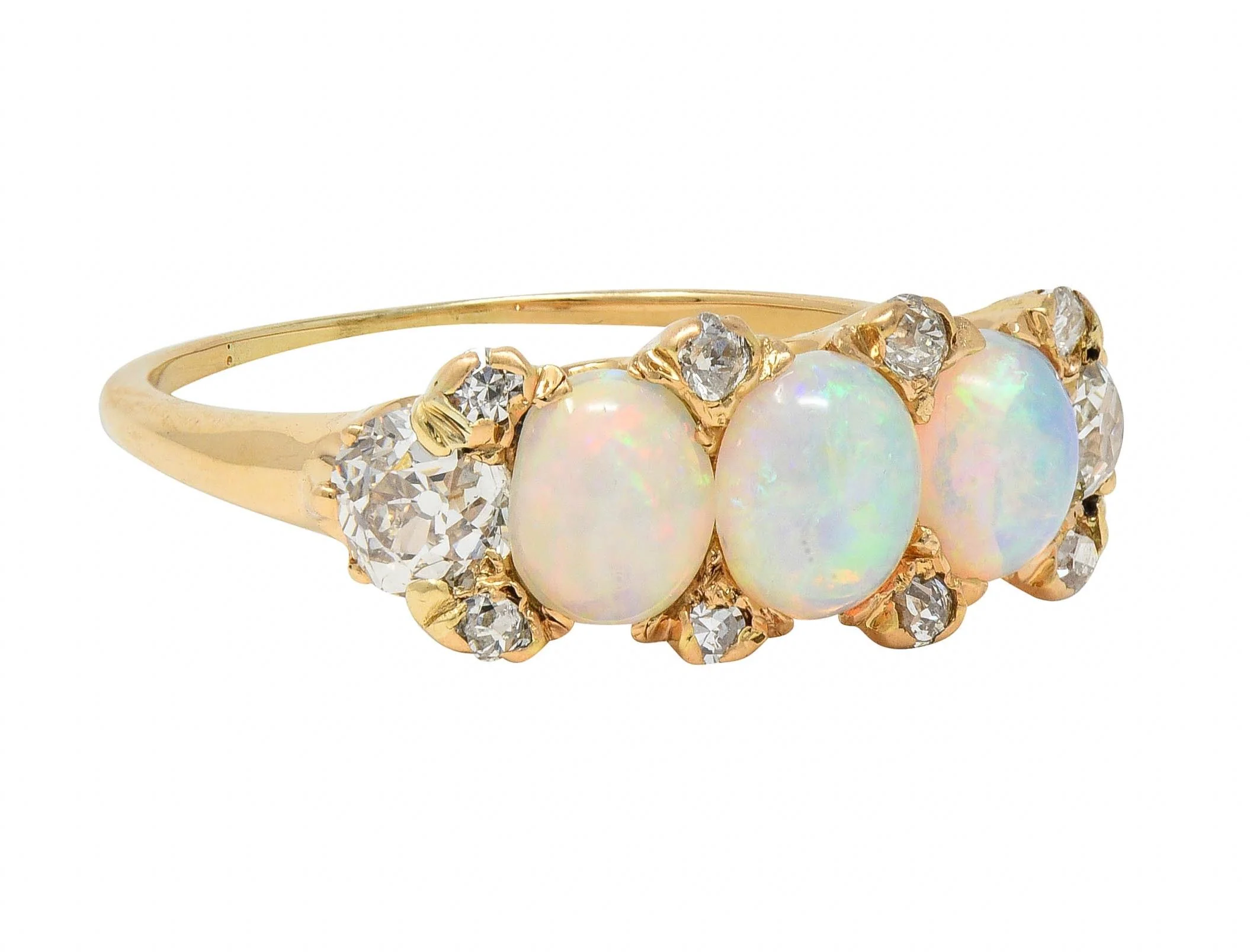 Victorian Opal Diamond 14 Karat Yellow Gold Antique Band Ring - Image 2