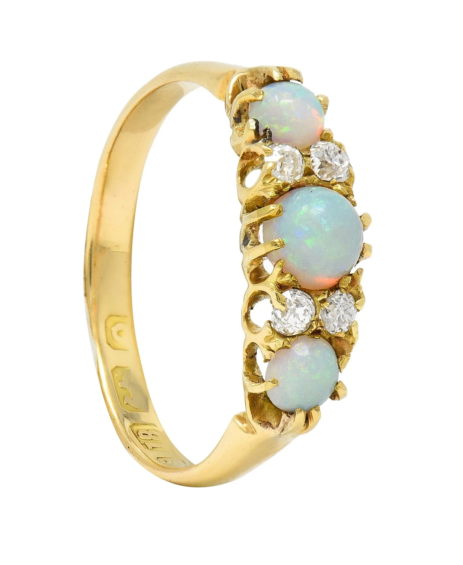 Victorian Opal Diamond 18 Karat Yellow Gold Antique Band Ring - Image 11