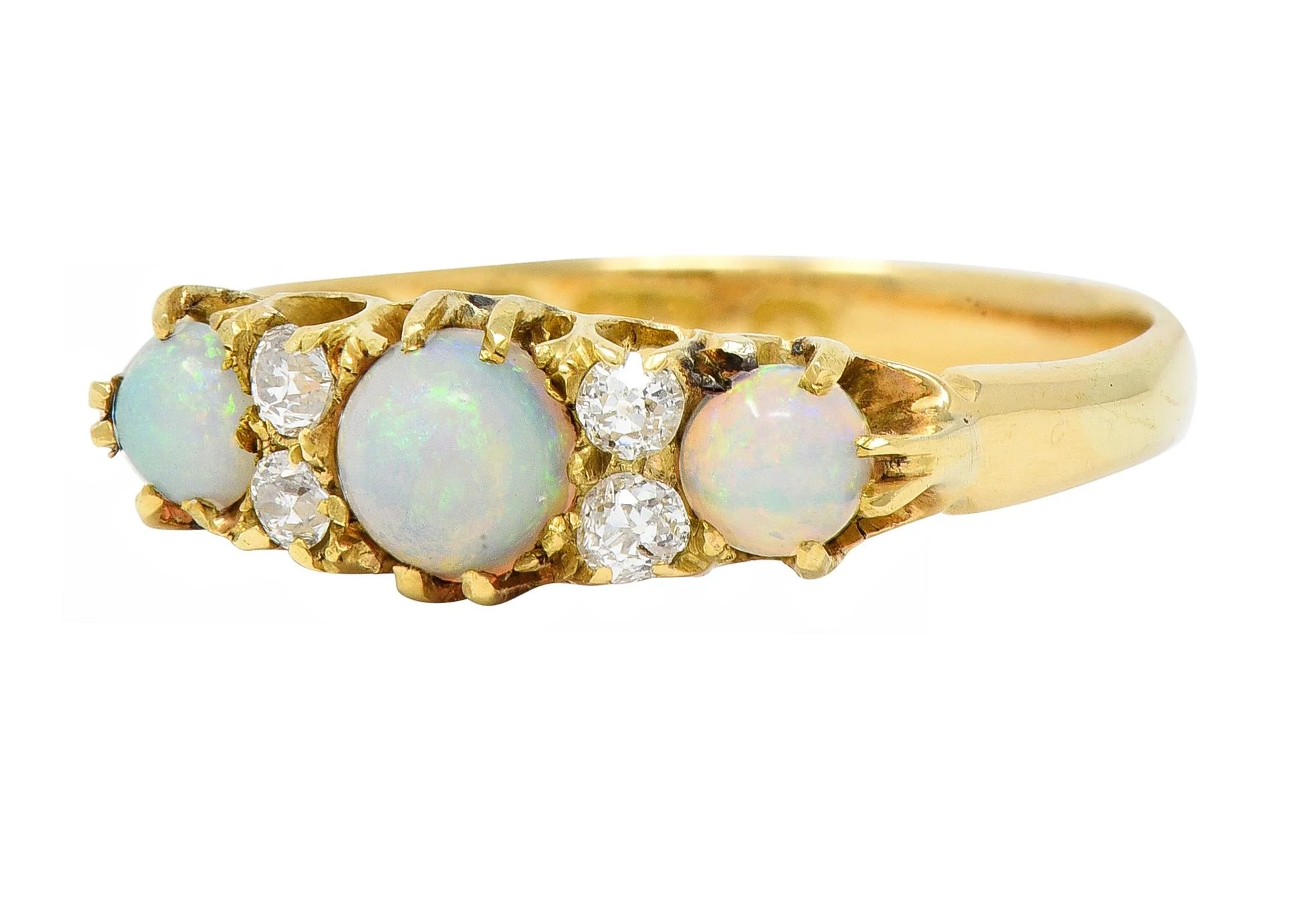 Victorian Opal Diamond 18 Karat Yellow Gold Antique Band Ring - Image 6