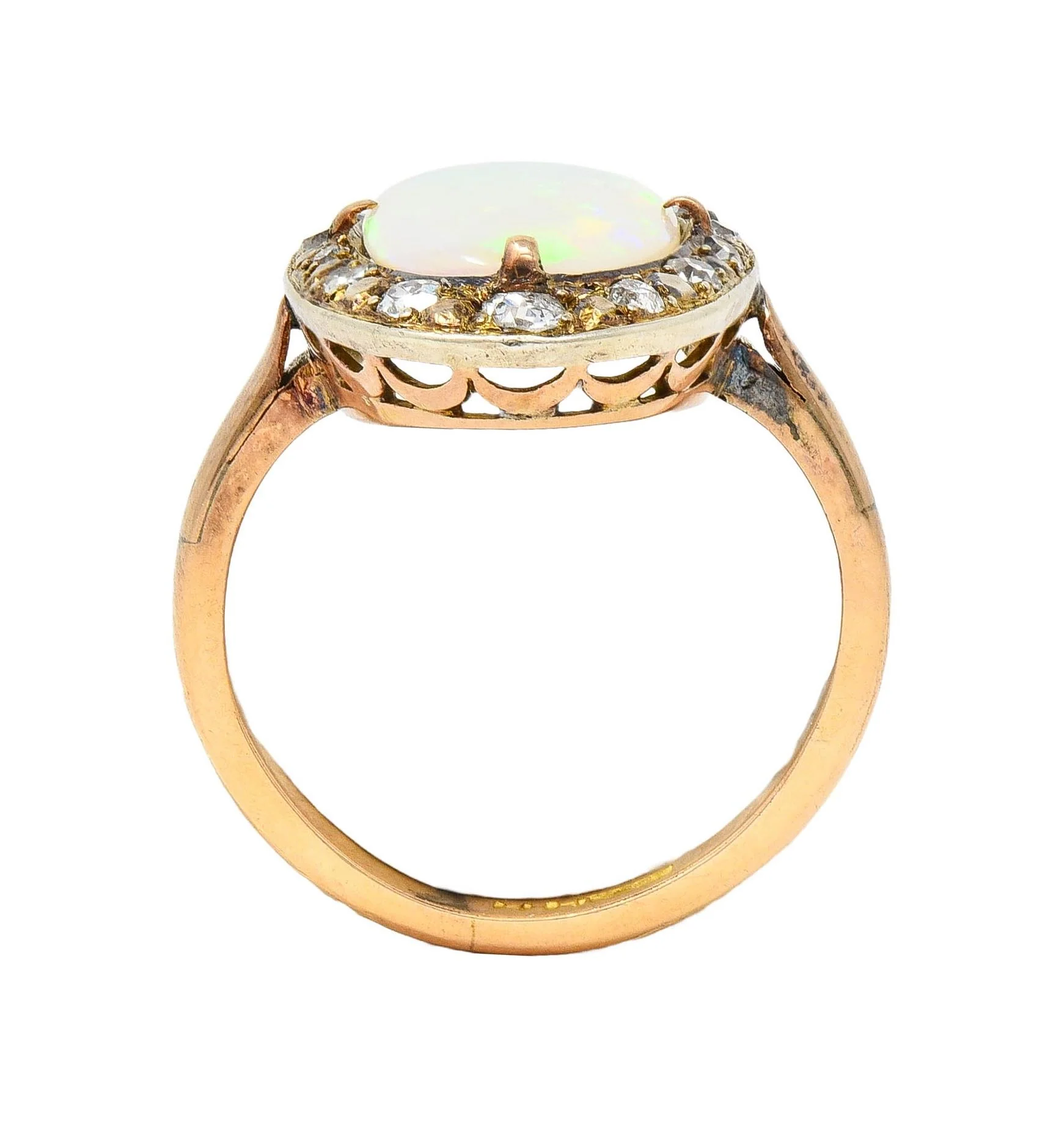 Victorian Opal Diamond 18 Karat Yellow Gold Antique Halo Ring - Image 12