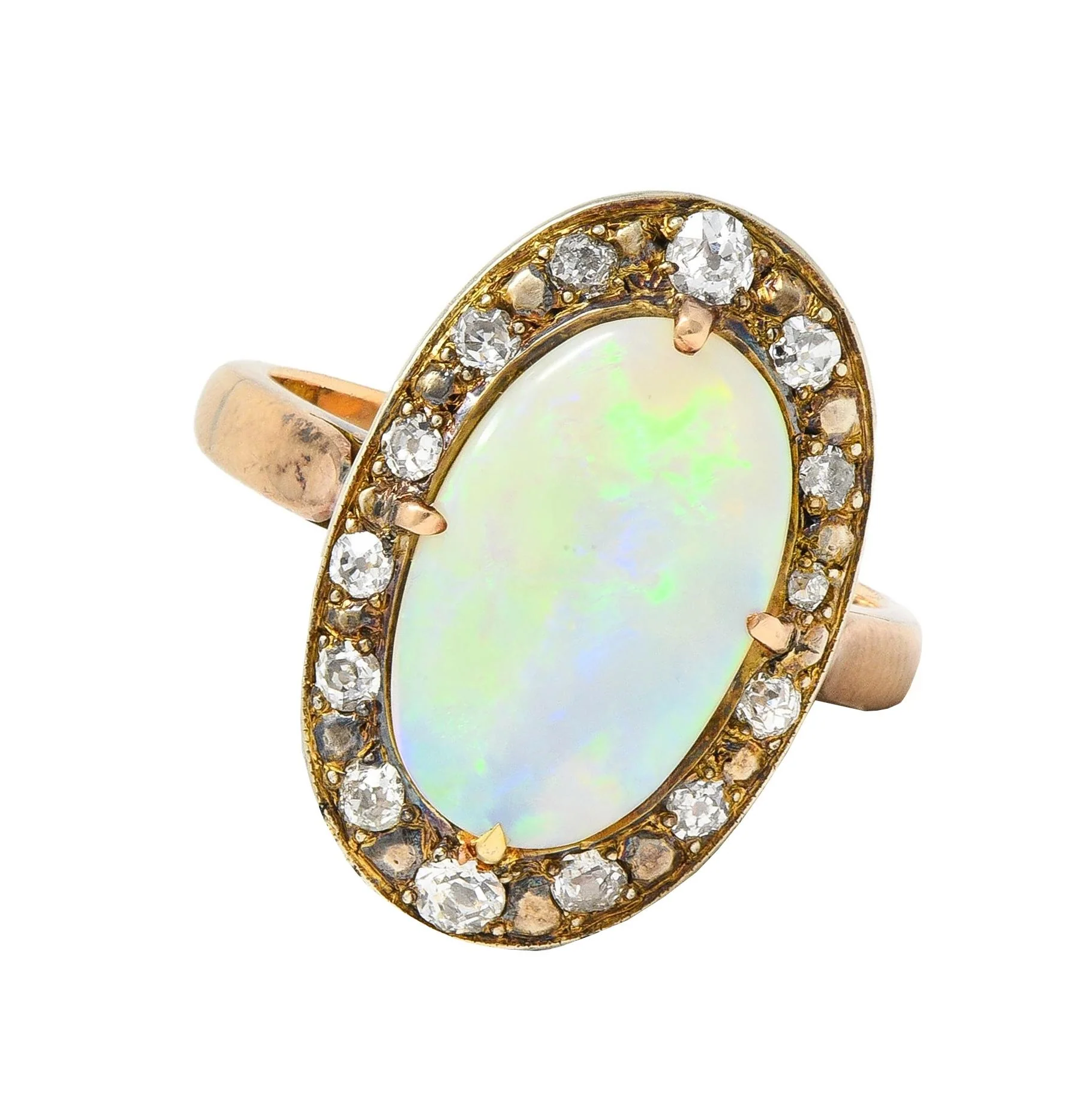 Victorian Opal Diamond 18 Karat Yellow Gold Antique Halo Ring - Image 15
