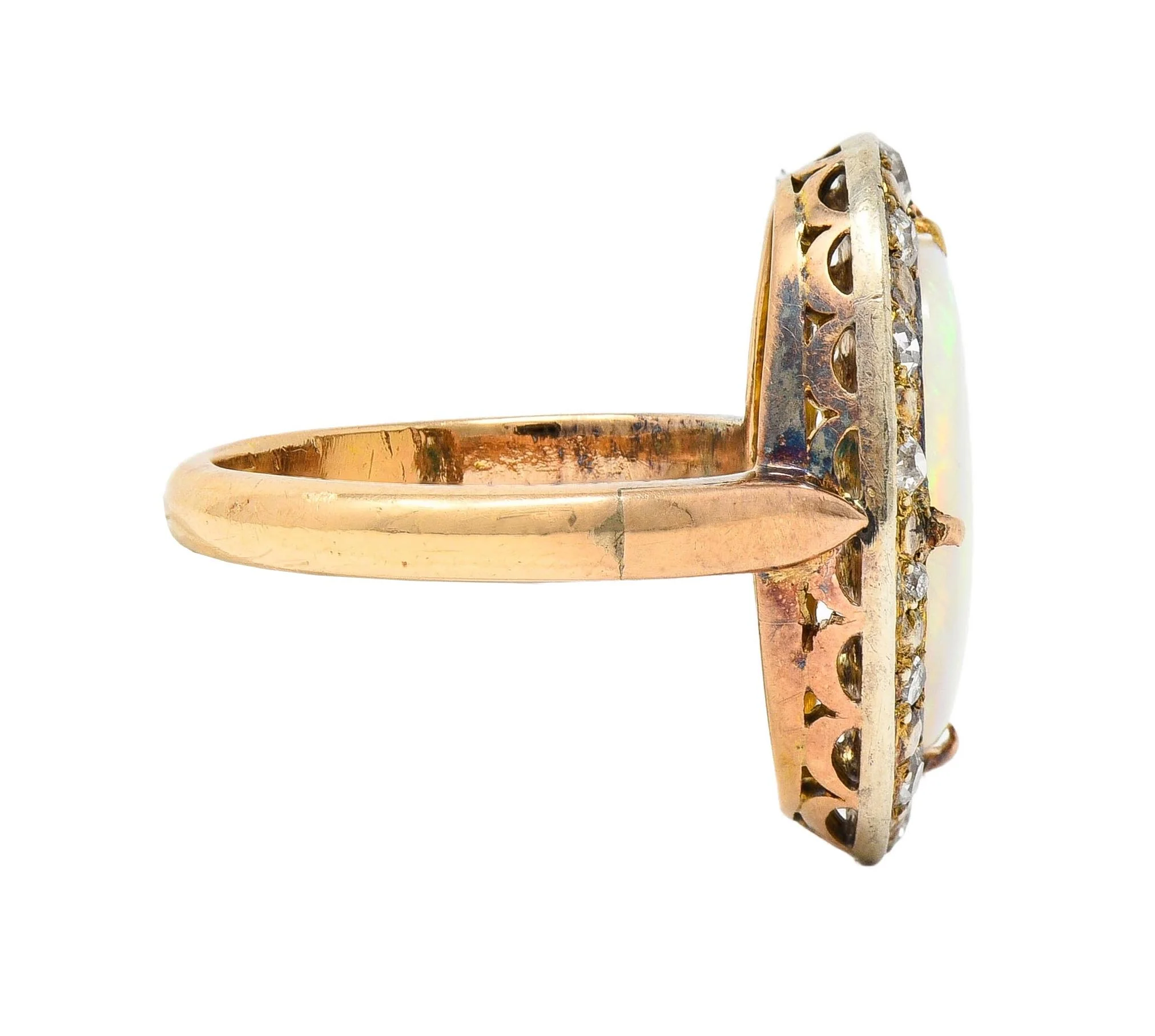 Victorian Opal Diamond 18 Karat Yellow Gold Antique Halo Ring - Image 4