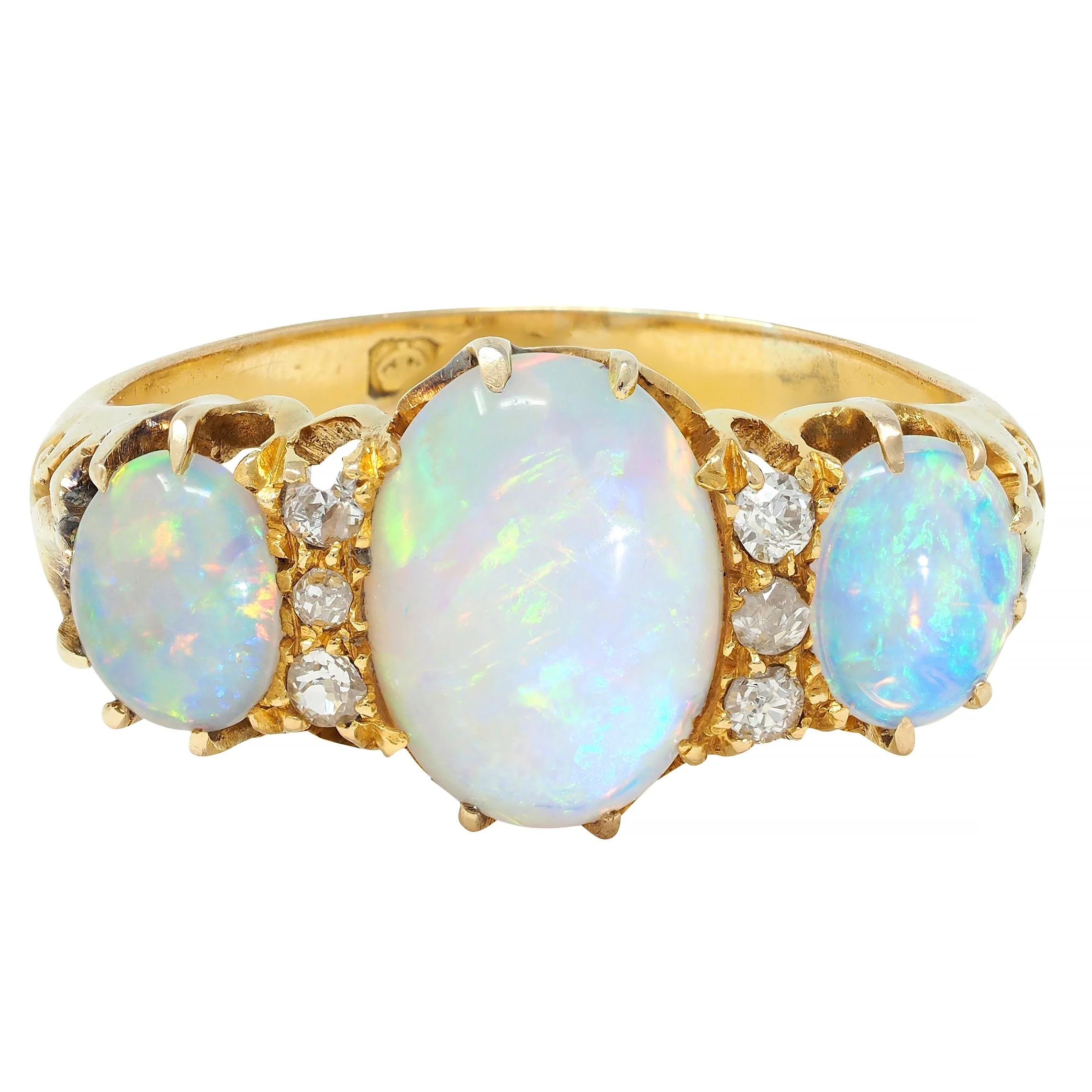 Victorian Opal Diamond 18 Karat Yellow Gold Antique Scroll Band Ring - Image 2