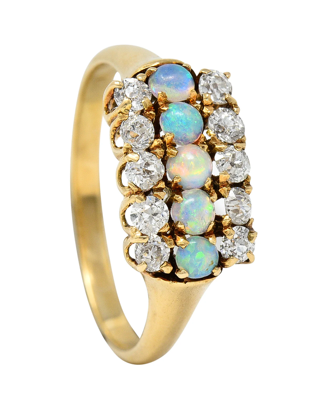 Victorian Opal Old European Cut Diamond 14 Karat Yellow Gold Antique Gemstone Ring - Image 10