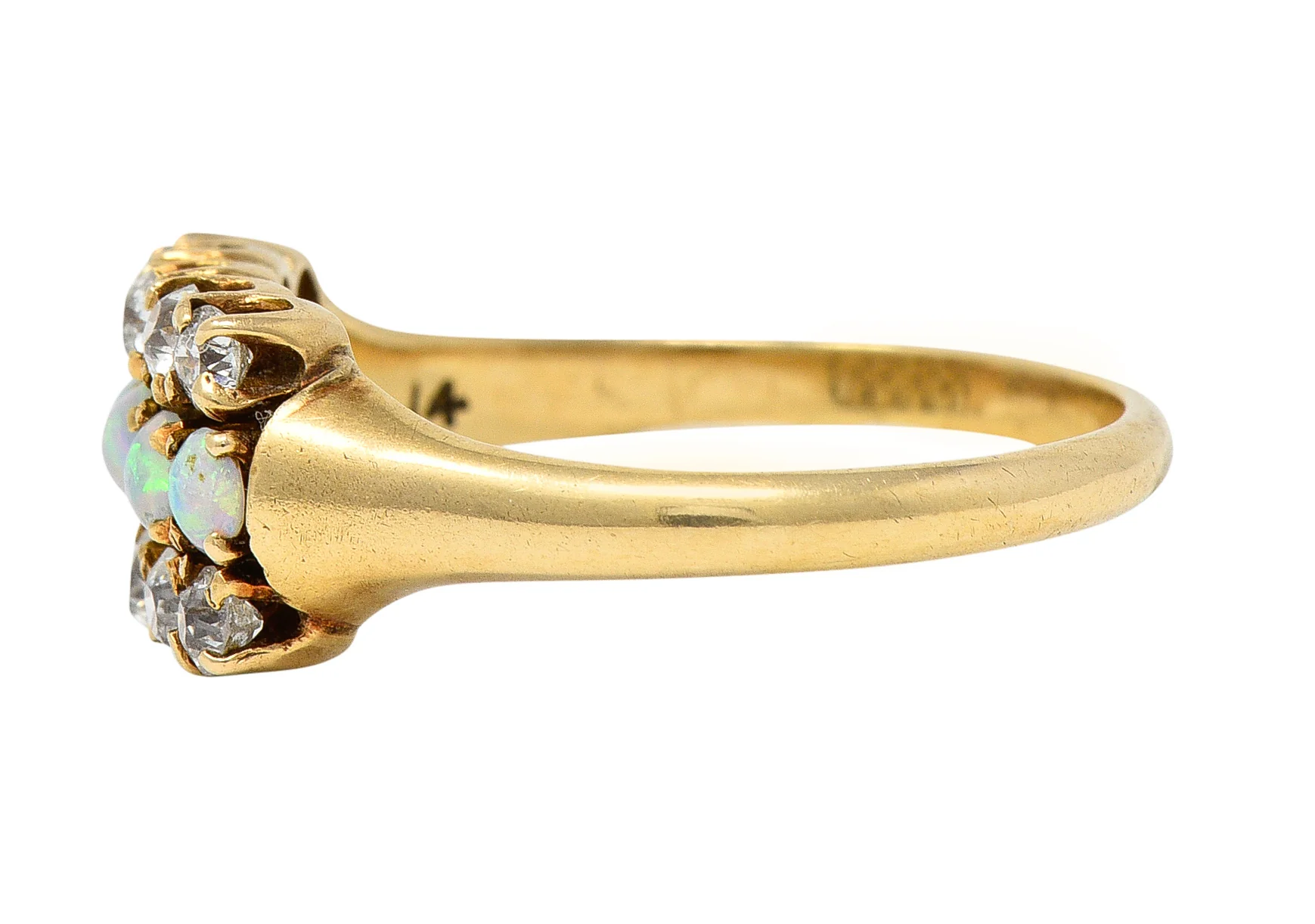 Victorian Opal Old European Cut Diamond 14 Karat Yellow Gold Antique Gemstone Ring - Image 5