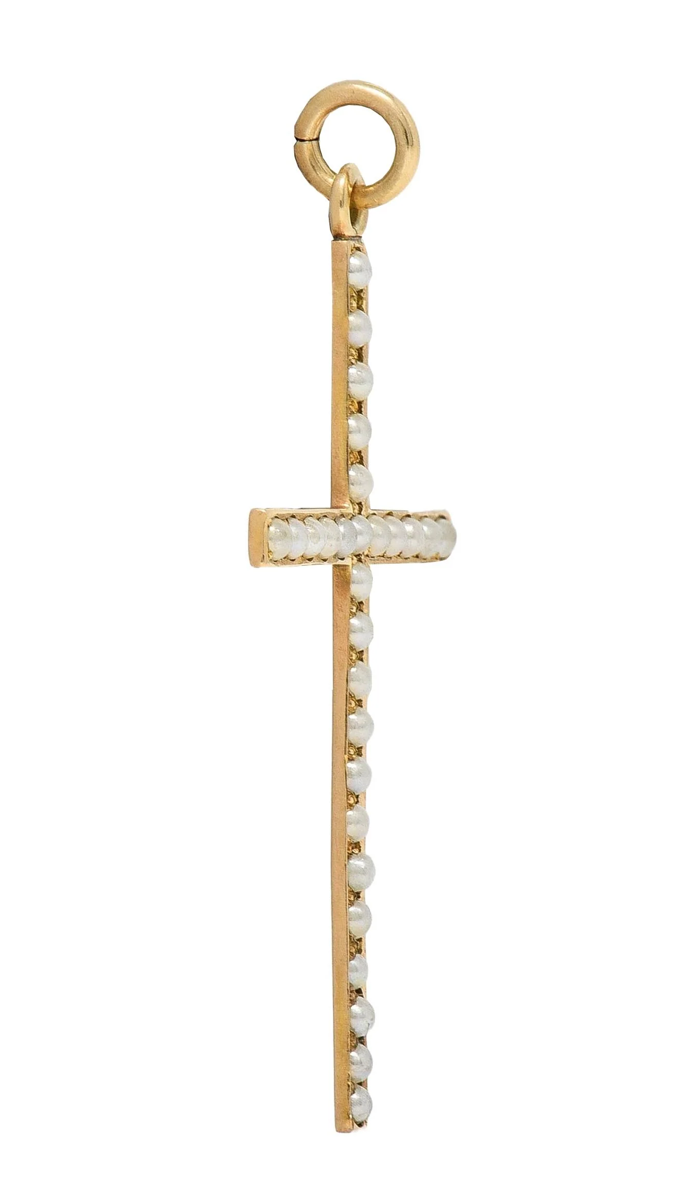 Victorian Pearl 14 Karat Yellow Gold Antique Cross Pendant - Image 2