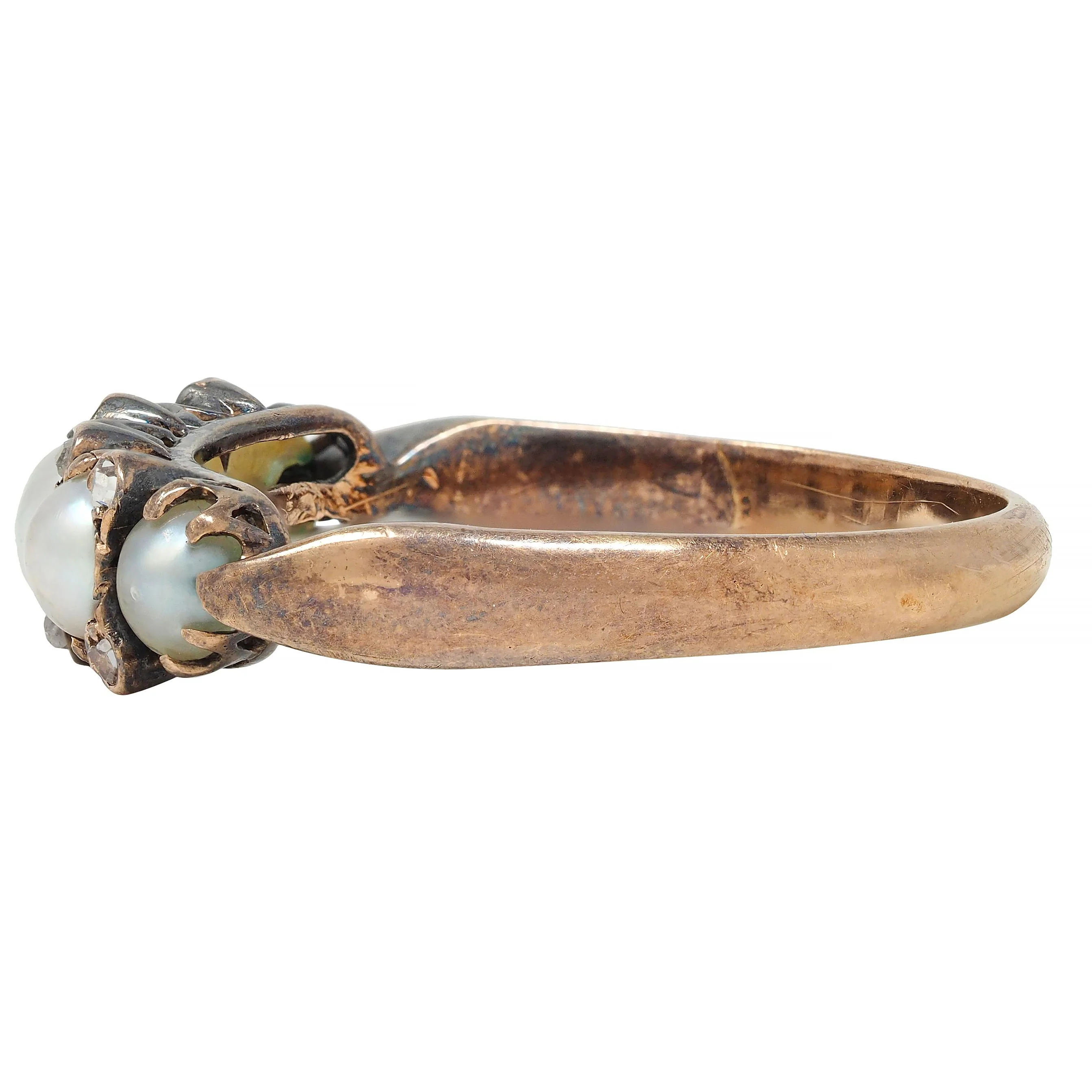 Victorian Pearl Diamond 18 Karat Rose Gold Antique Band Ring - Image 5