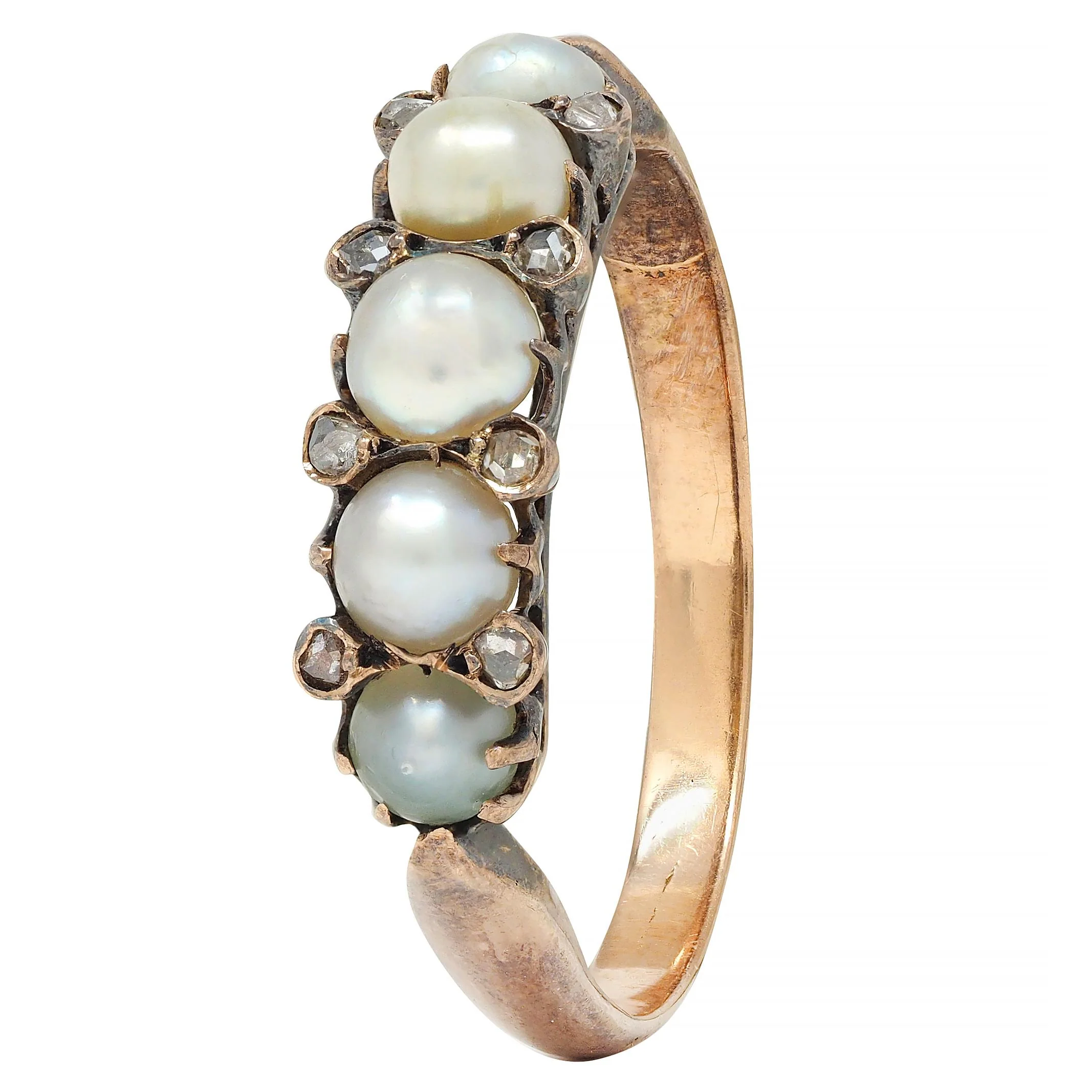 Victorian Pearl Diamond 18 Karat Rose Gold Antique Band Ring - Image 7