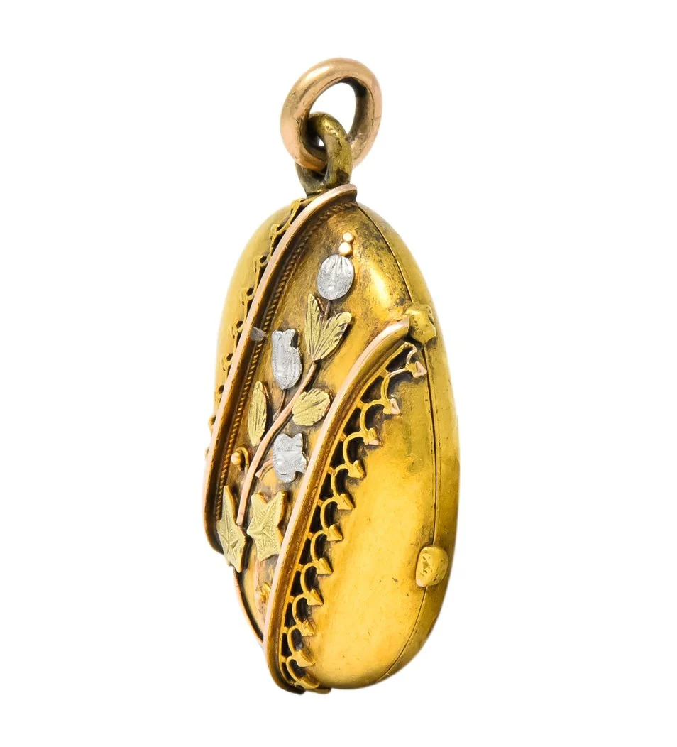 Victorian Platinum 14 Karat Tri-Color Gold Flower Leaf Locket - Image 2