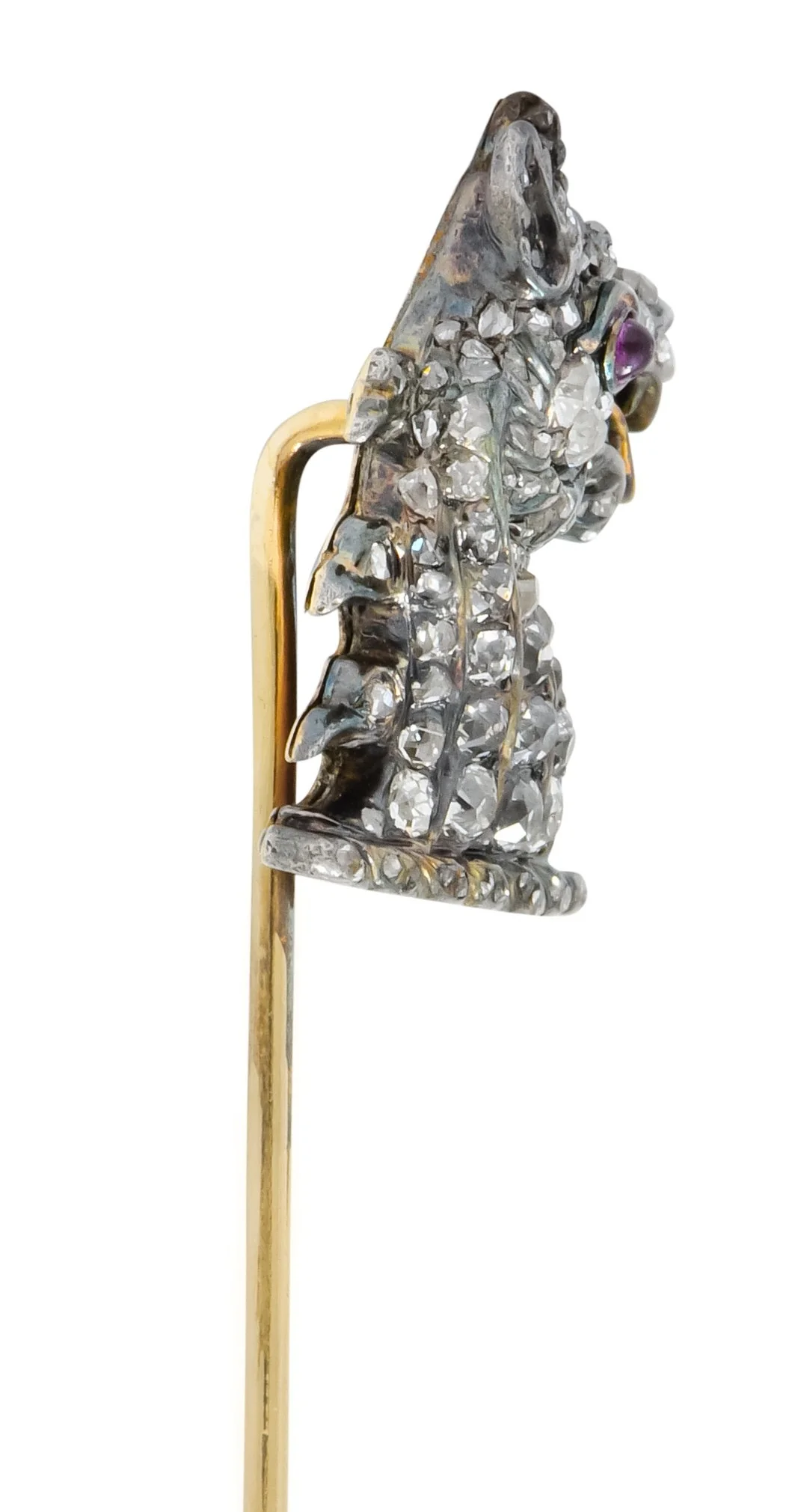 Victorian Rose Cut Diamond Silver-Topped 14 Karat Gold Dragon Stickpin - Image 5