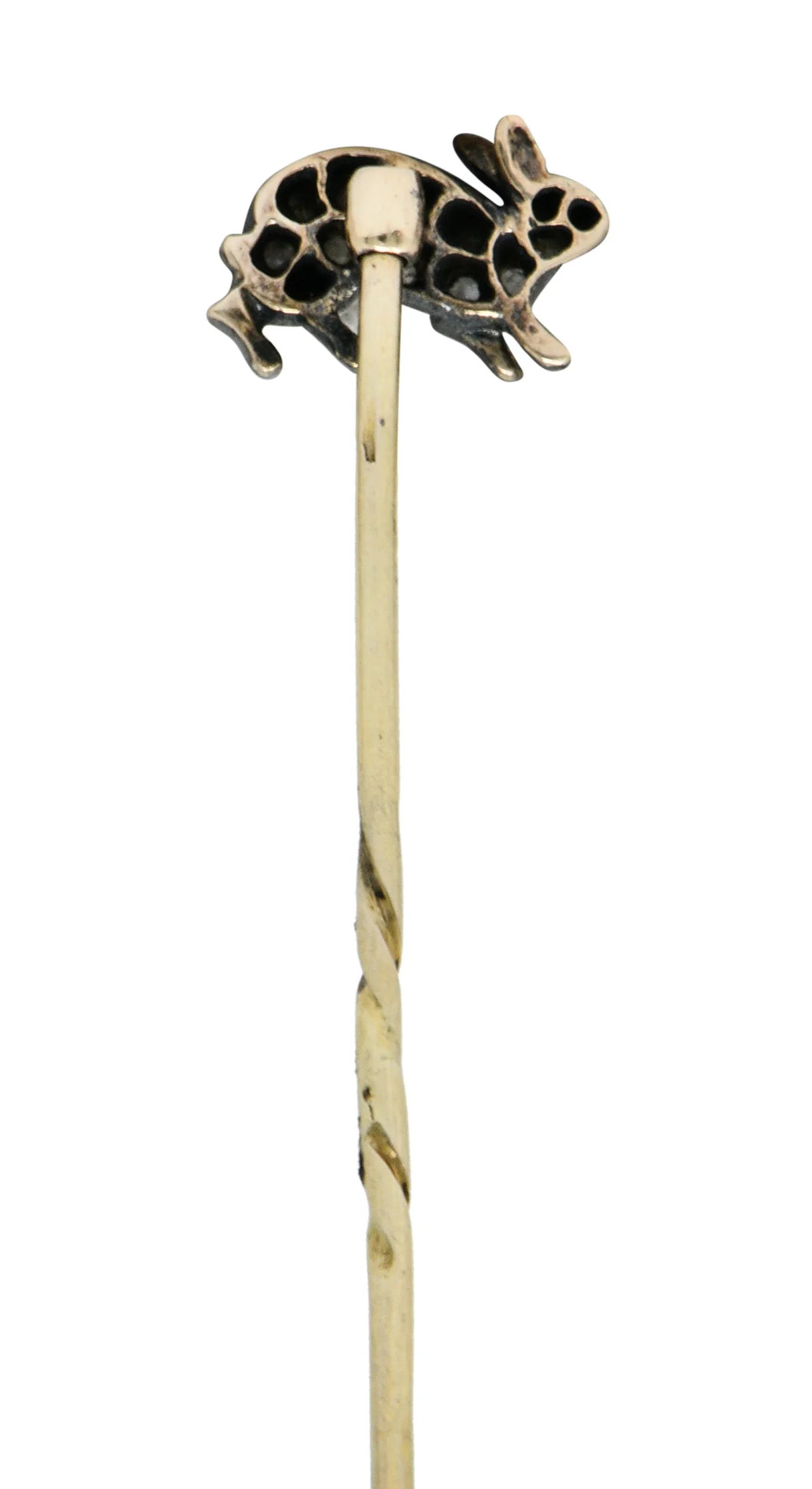 Victorian Rose Cut Diamond Silver-Topped 14 Karat Gold Rabbit Stickpin - Image 6